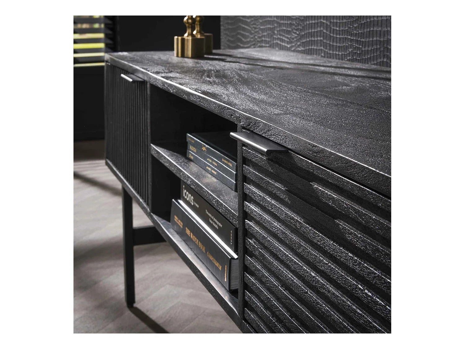 TV-meubel Marina - 40x140x55cm - Massief Mango Zwart