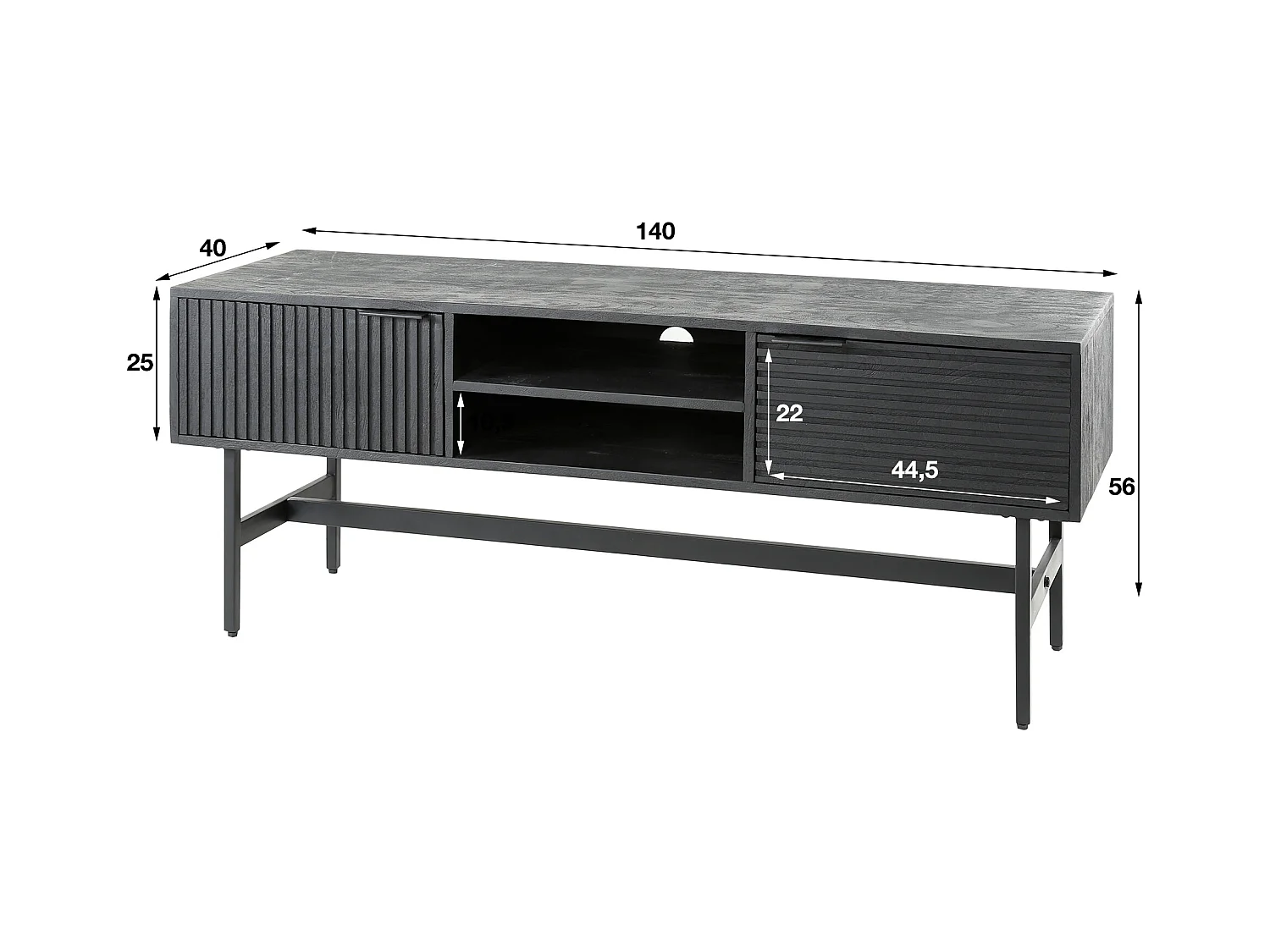 TV-meubel Marina - 40x140x55cm - Massief Mango Zwart