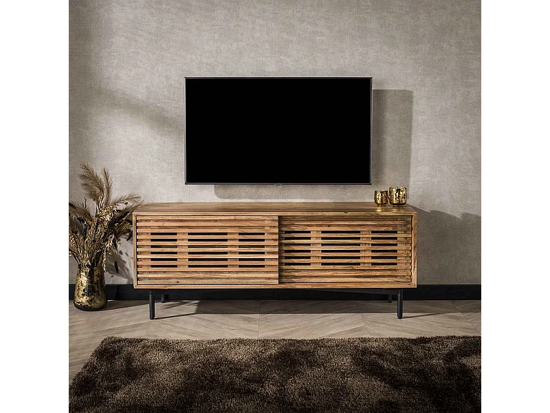 TV-meubel 135cm 2 Deuren Slide - Massief Acacia Naturel