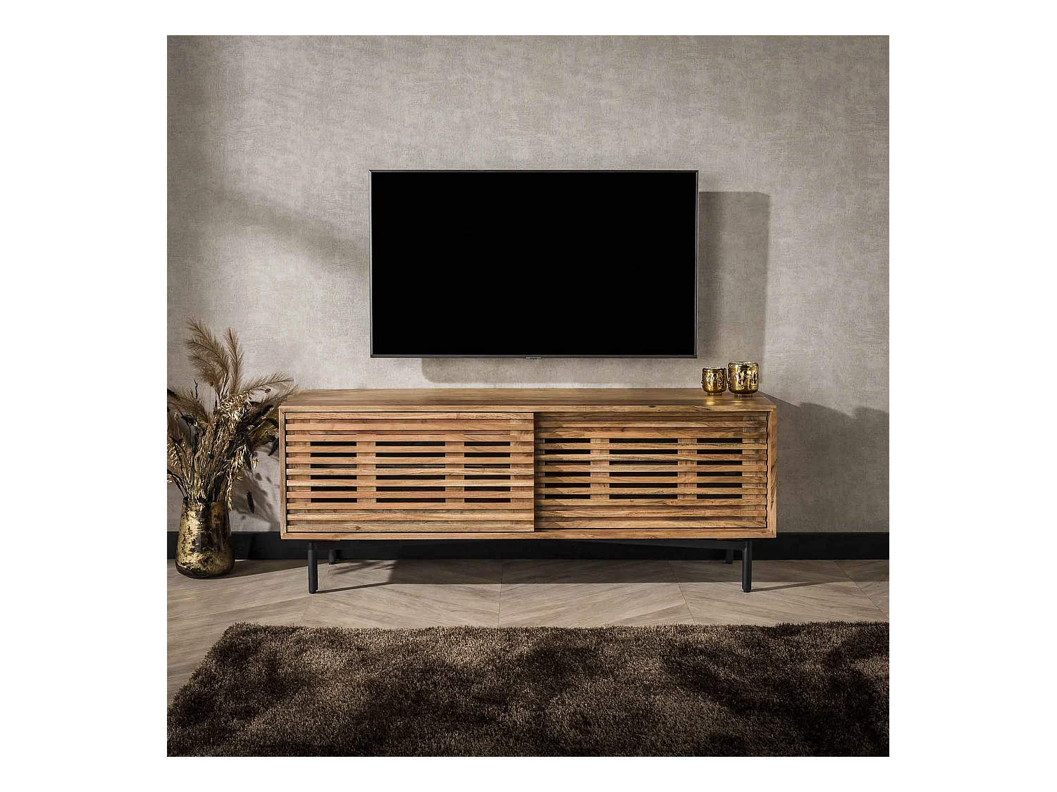 TV-meubel 135cm 2 Deuren Slide - Massief Acacia Naturel