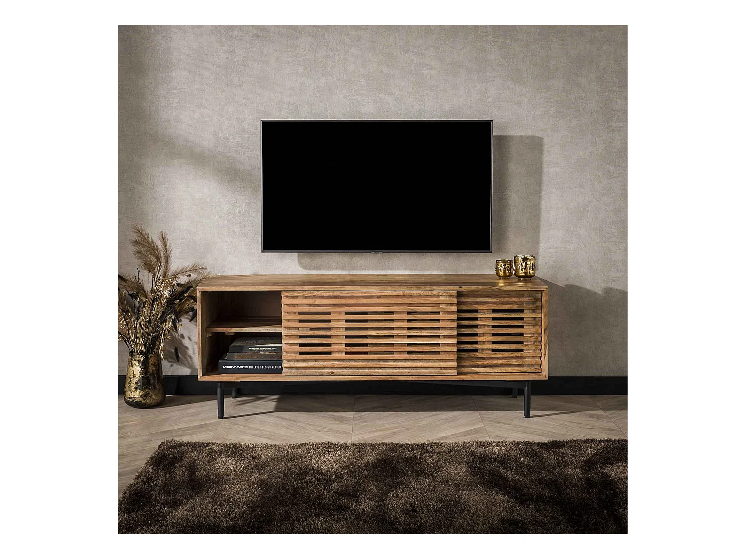 TV-meubel 135cm 2 Deuren Slide - Massief Acacia Naturel