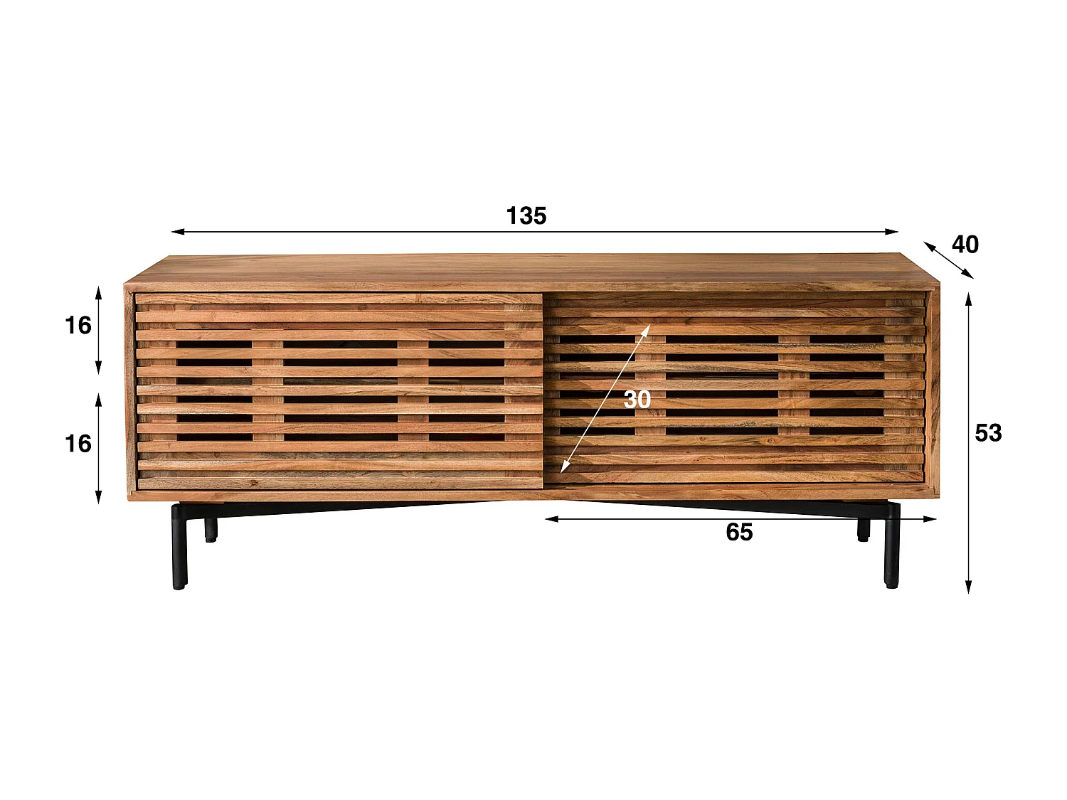 TV-meubel 135cm 2 Deuren Slide - Massief Acacia Naturel