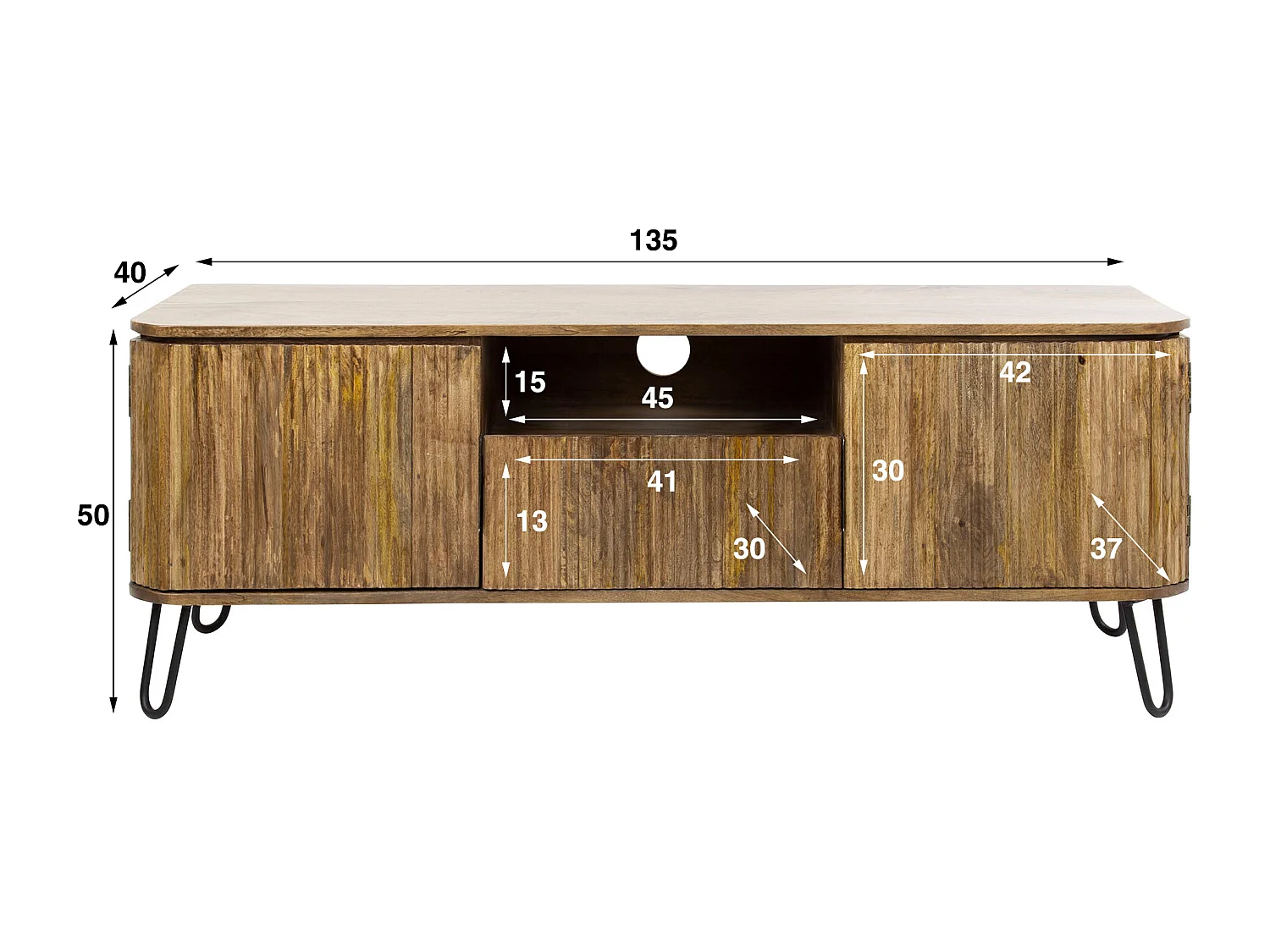 TV-meubel Wave 135cm - Mangohout - Zandkleur