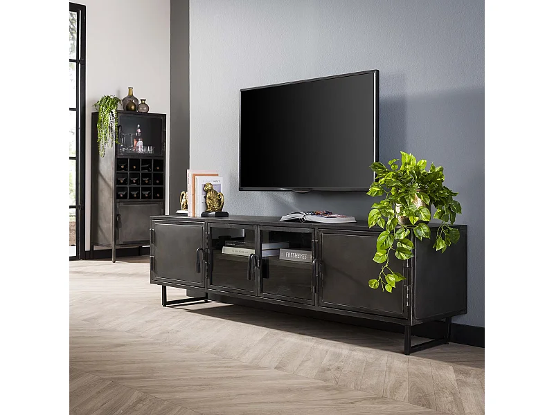 TV-meubel 180cm - Rift Metal - Gun Metal