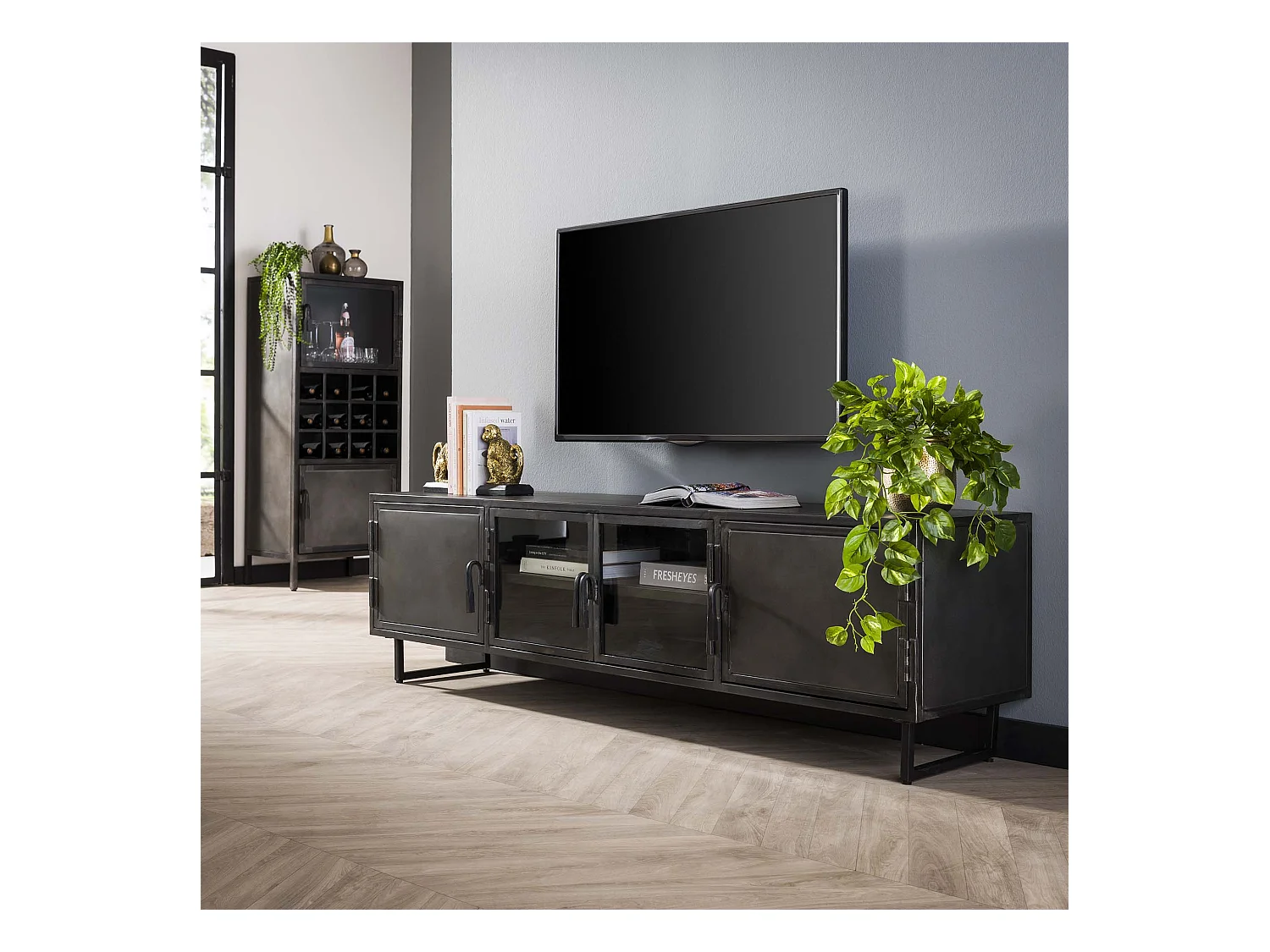 TV-meubel 180cm - Rift Metal - Gun Metal