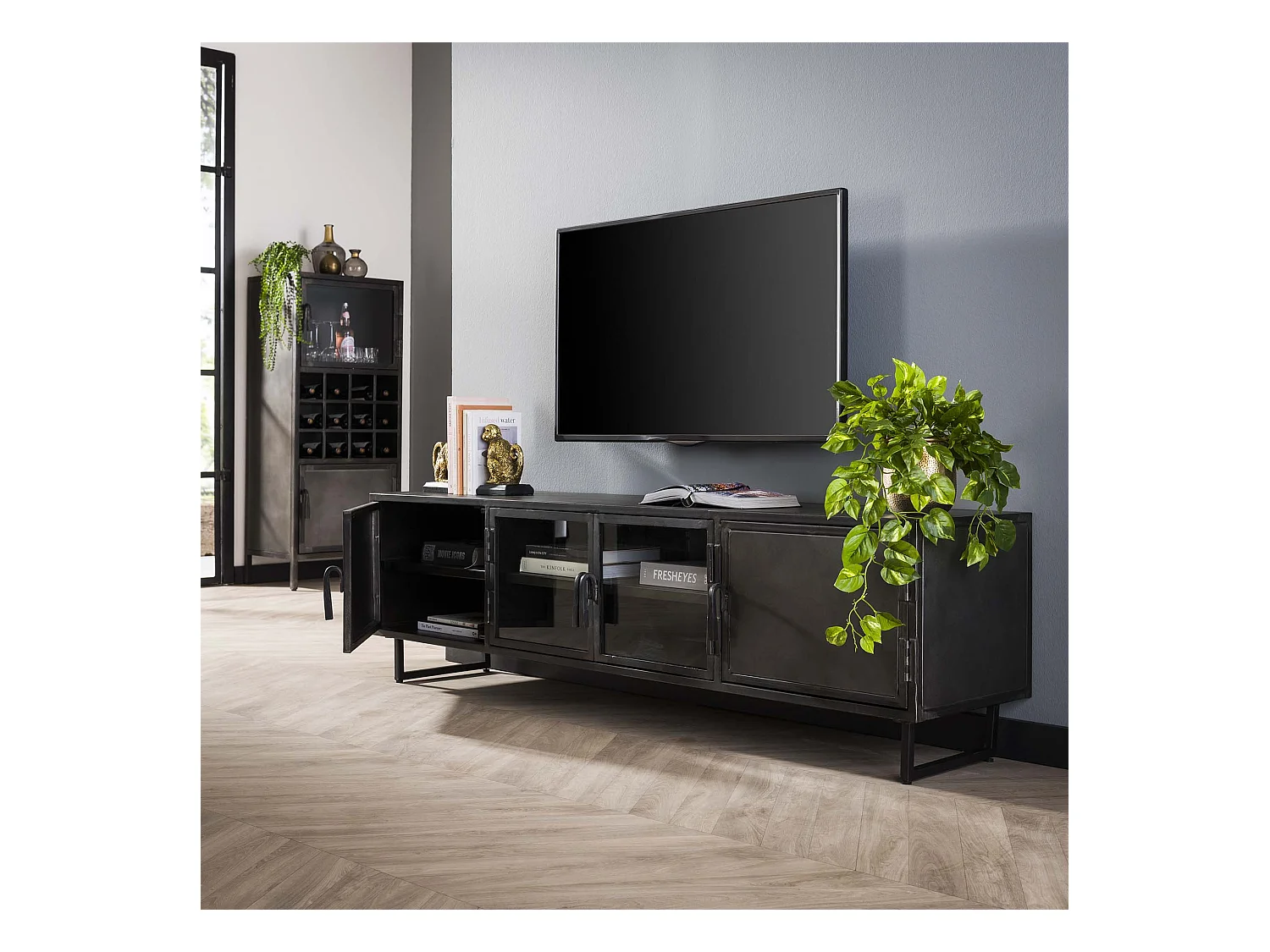 TV-meubel 180cm - Rift Metal - Gun Metal