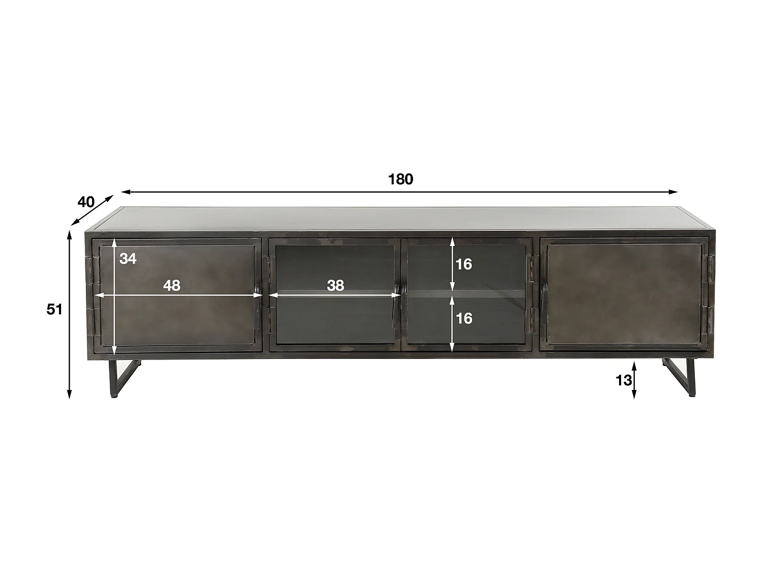 TV-meubel 180cm - Rift Metal - Gun Metal