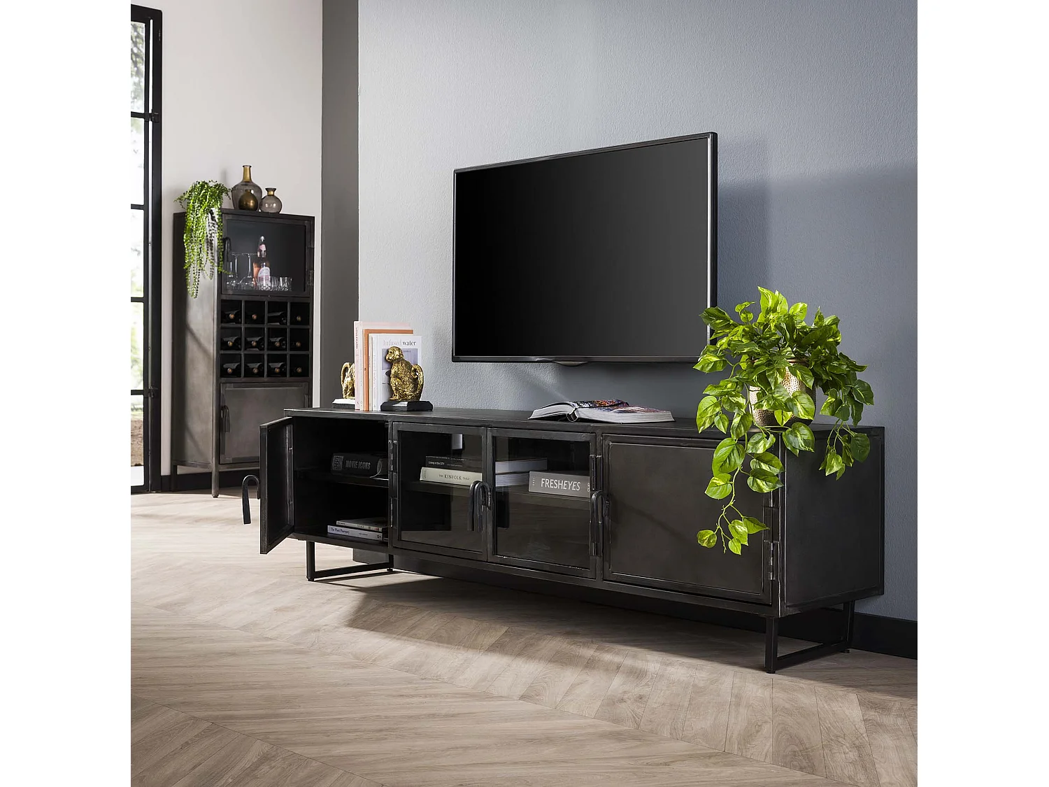 TV-meubel 180cm - Rift Metal - Gun Metal