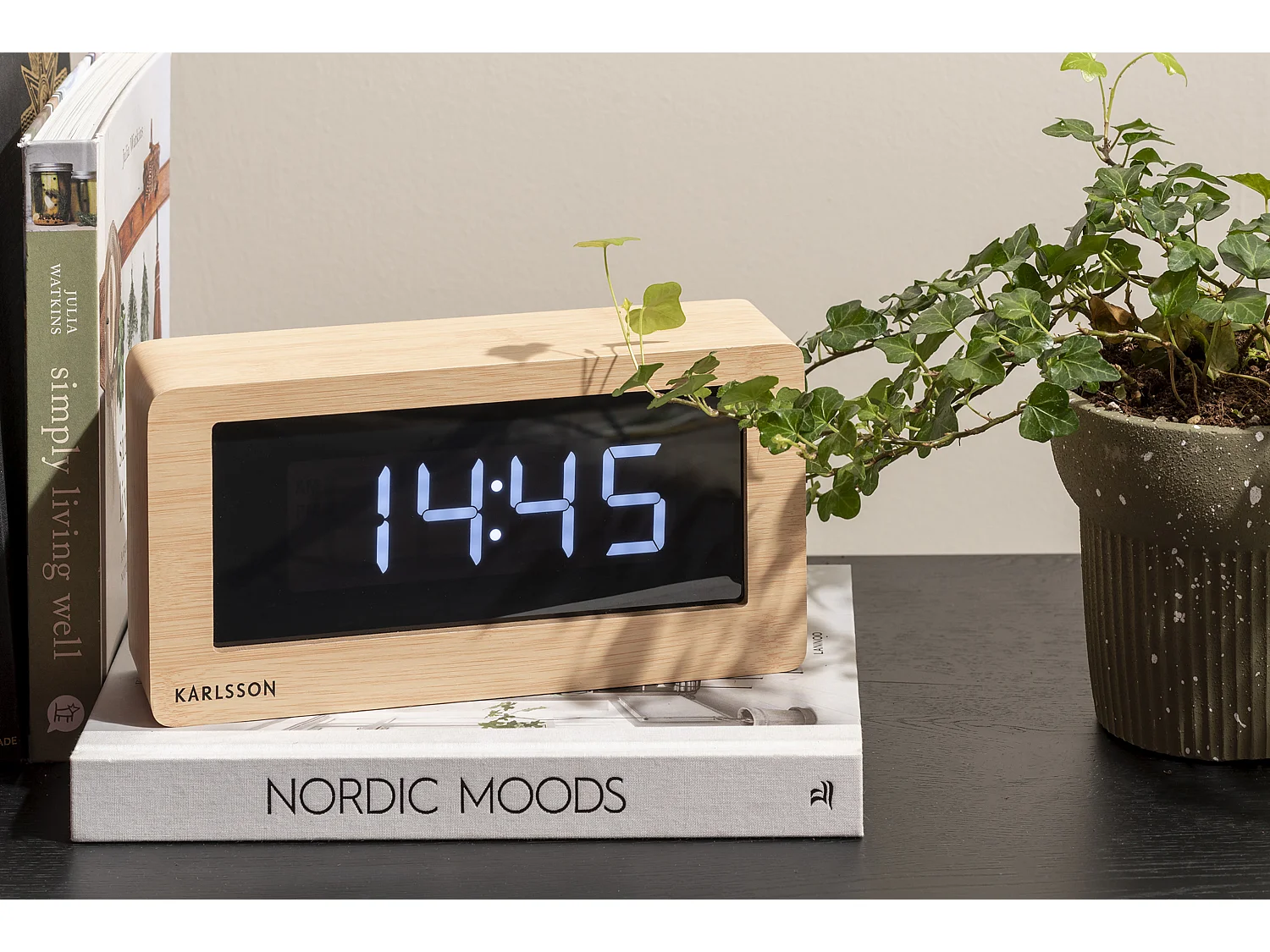 Horloge de table LED en boîte - Bois clair