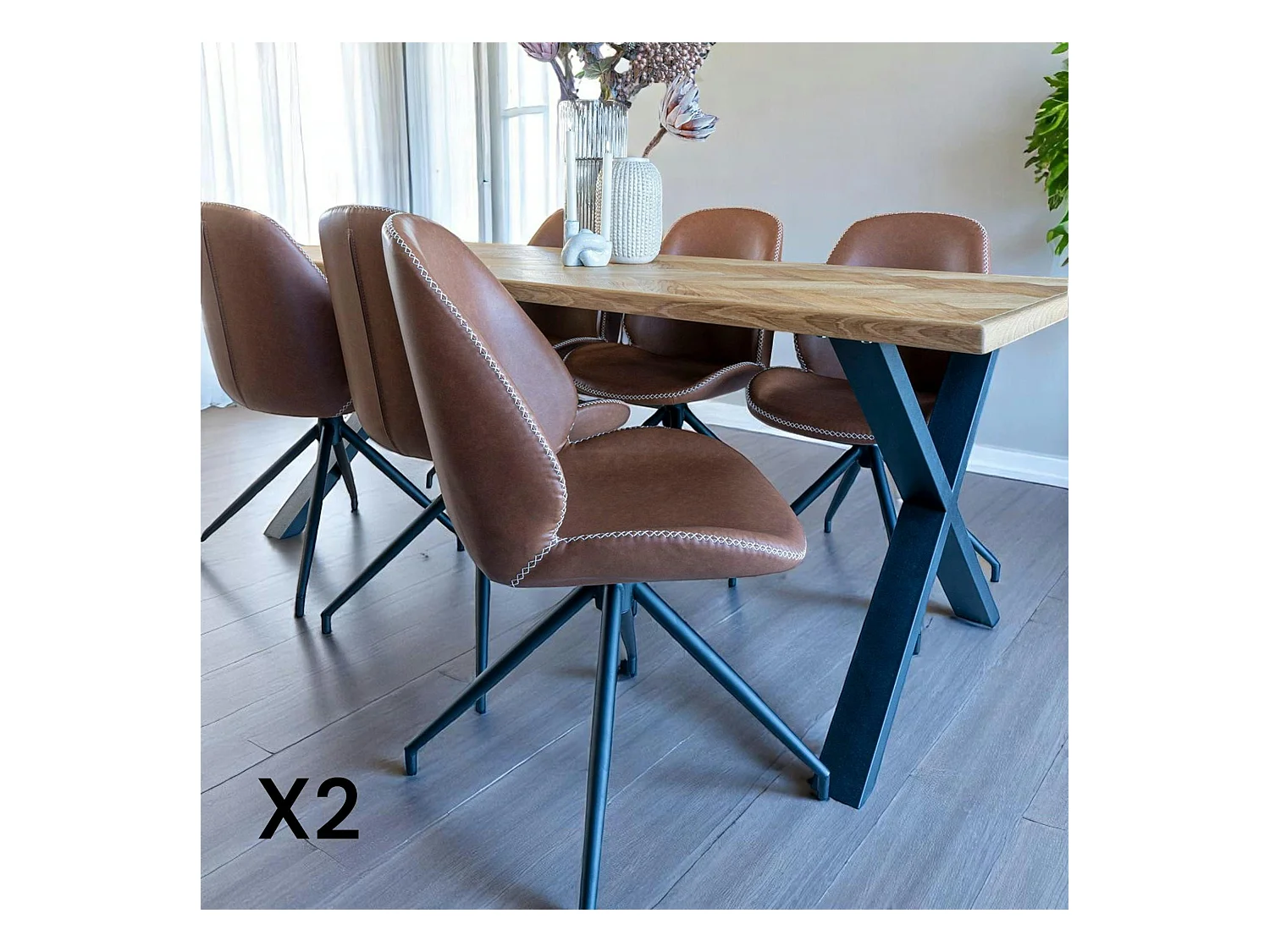 Chaise pivotante marron vintage avec surpiqure décorative (lot de 2) BERLIN