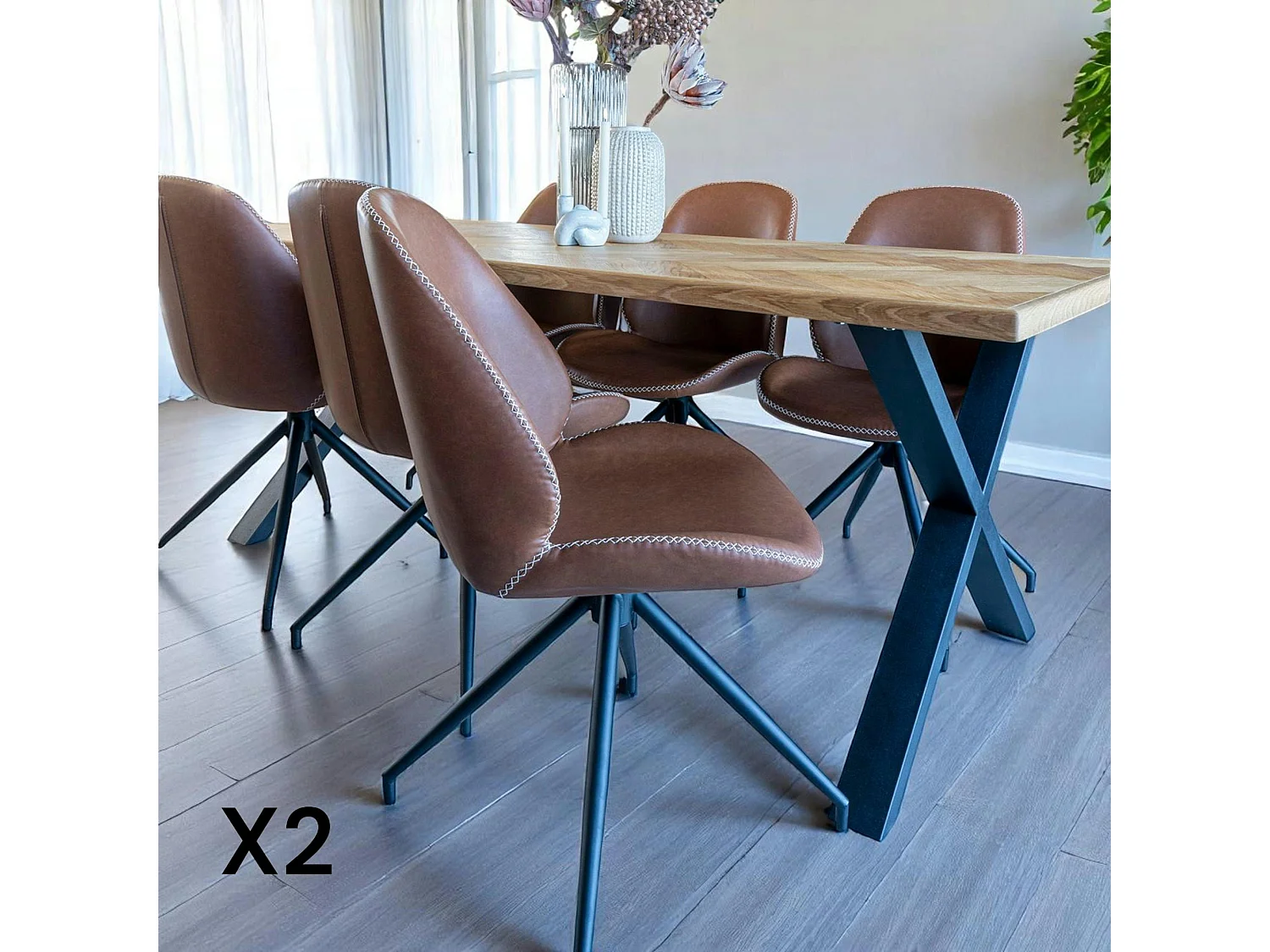 Chaise pivotante marron vintage avec surpiqure décorative (lot de 2) BERLIN