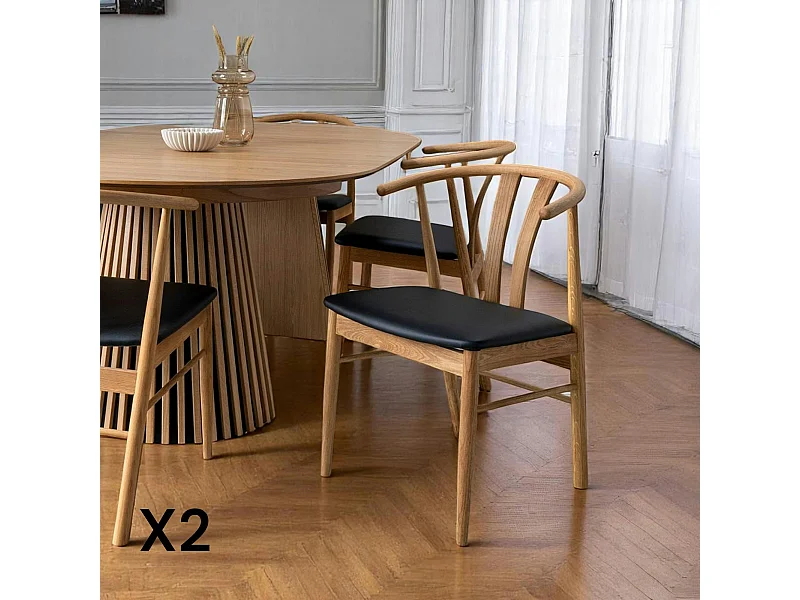 Chaise de salle à manger design en bois de chêne avec assise noire (lot de 2) BERLIN