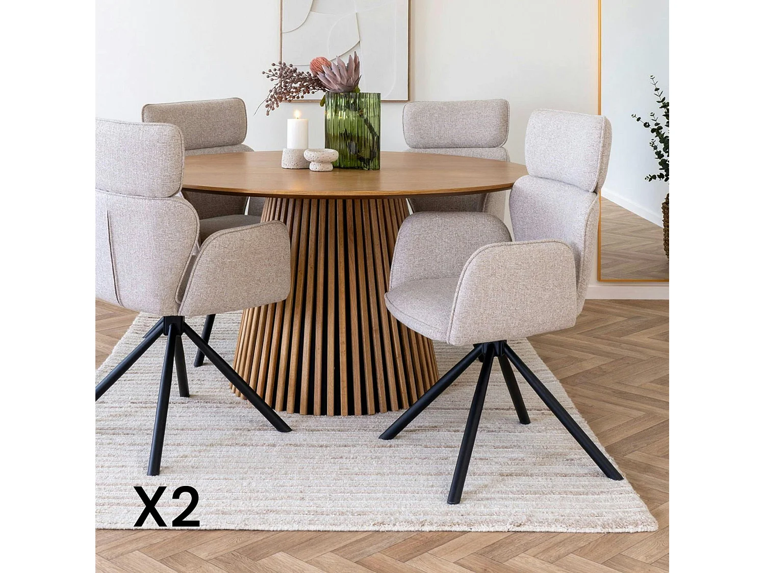 Chaise design beige avec appuie-tête et accoudoirs (lot de 2) BERLIN