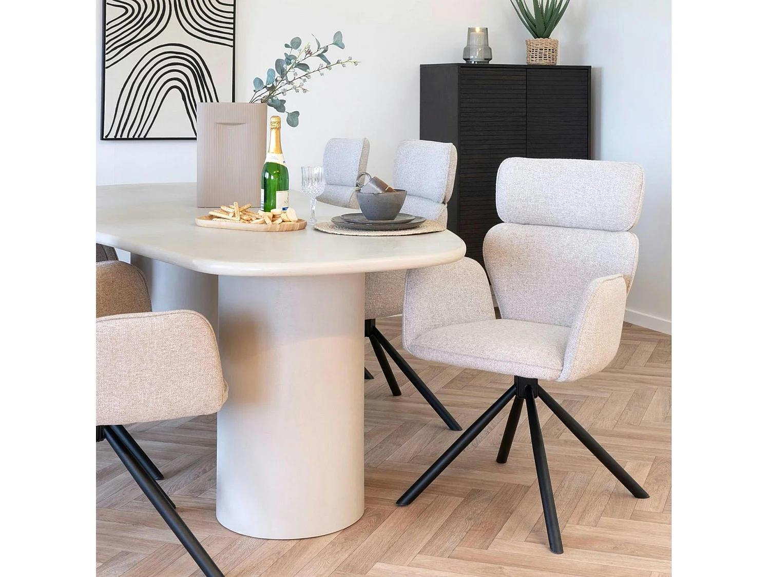 Chaise design beige avec appuie-tête et accoudoirs (lot de 2) BERLIN