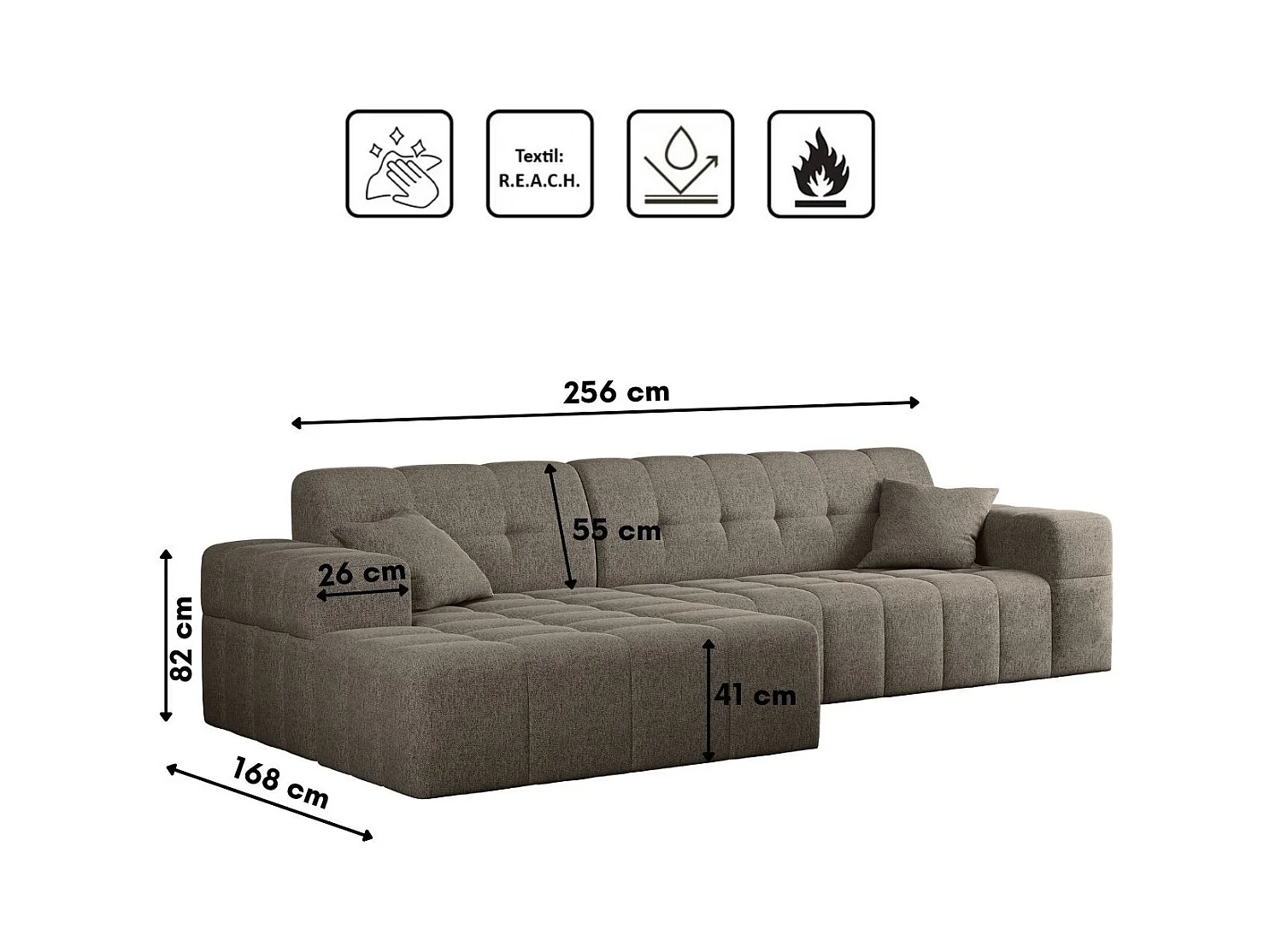Ecksofa Eckouch Wohnzimmer NIMES Stoff Verita Dunkelbeige Links