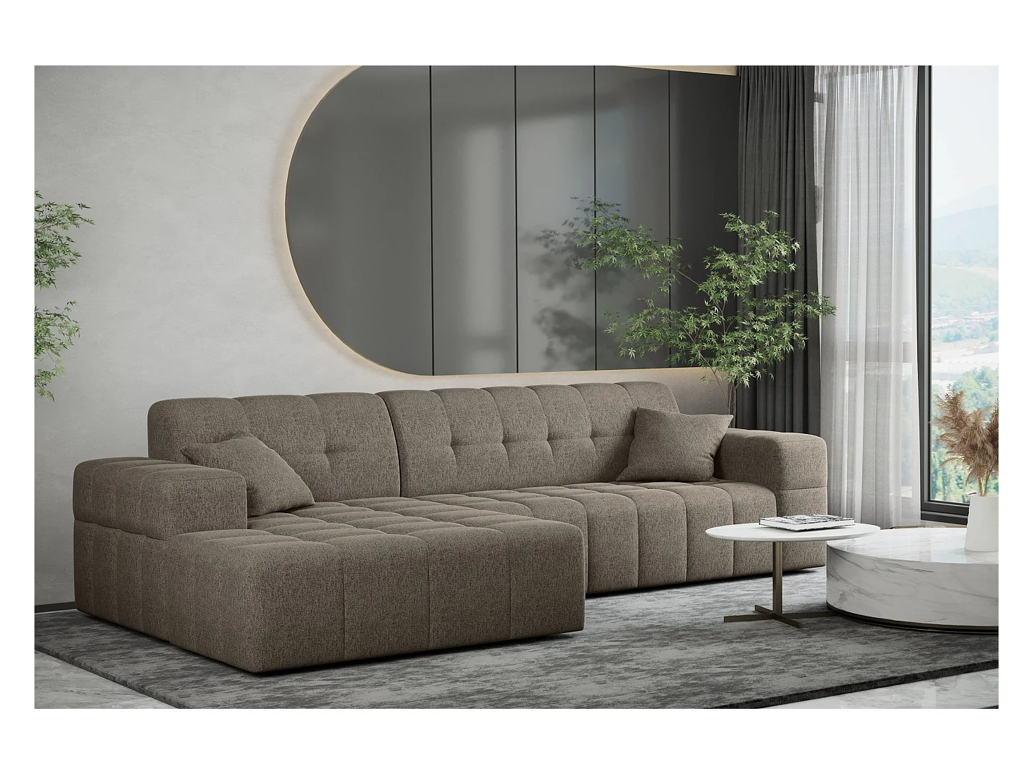 Canapé d'angle Eckouch salon NIMES tissu Verita beige foncé gauche
