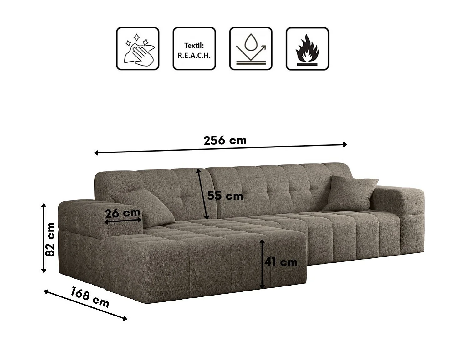 Ecksofa Eckouch Wohnzimmer NIMES Stoff Verita Dunkelbeige Links