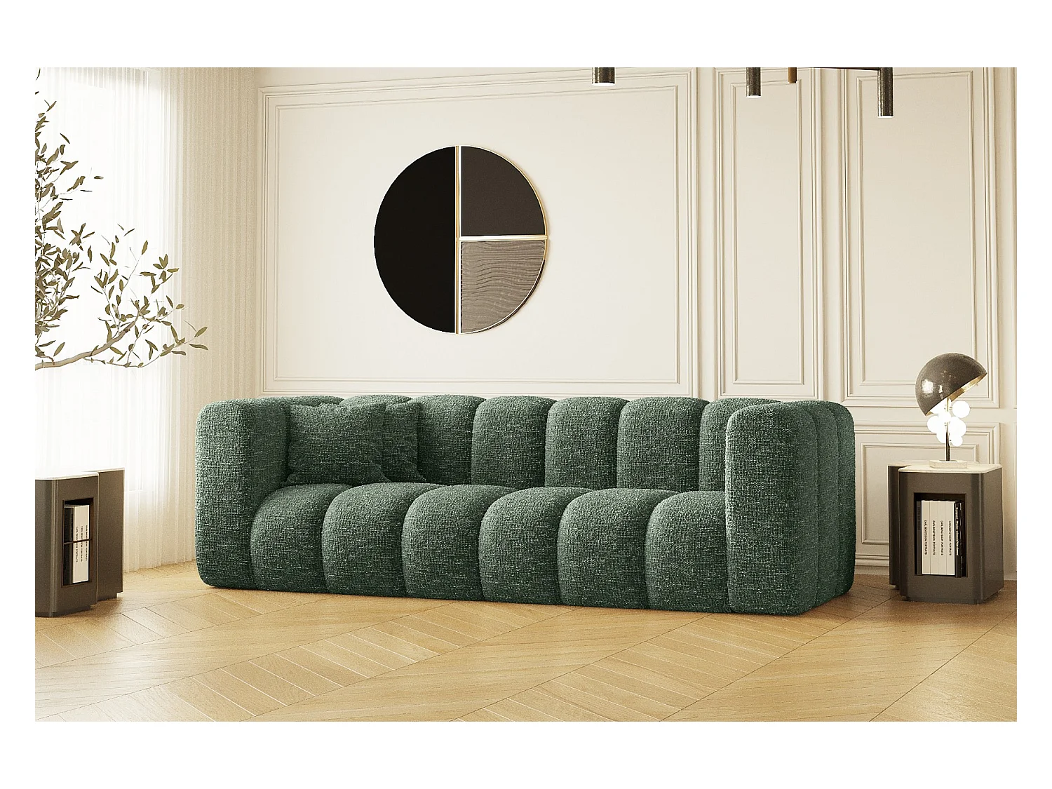 Couch, Dreisitzer-Sofa Grand Modular Stoff Haga Grün