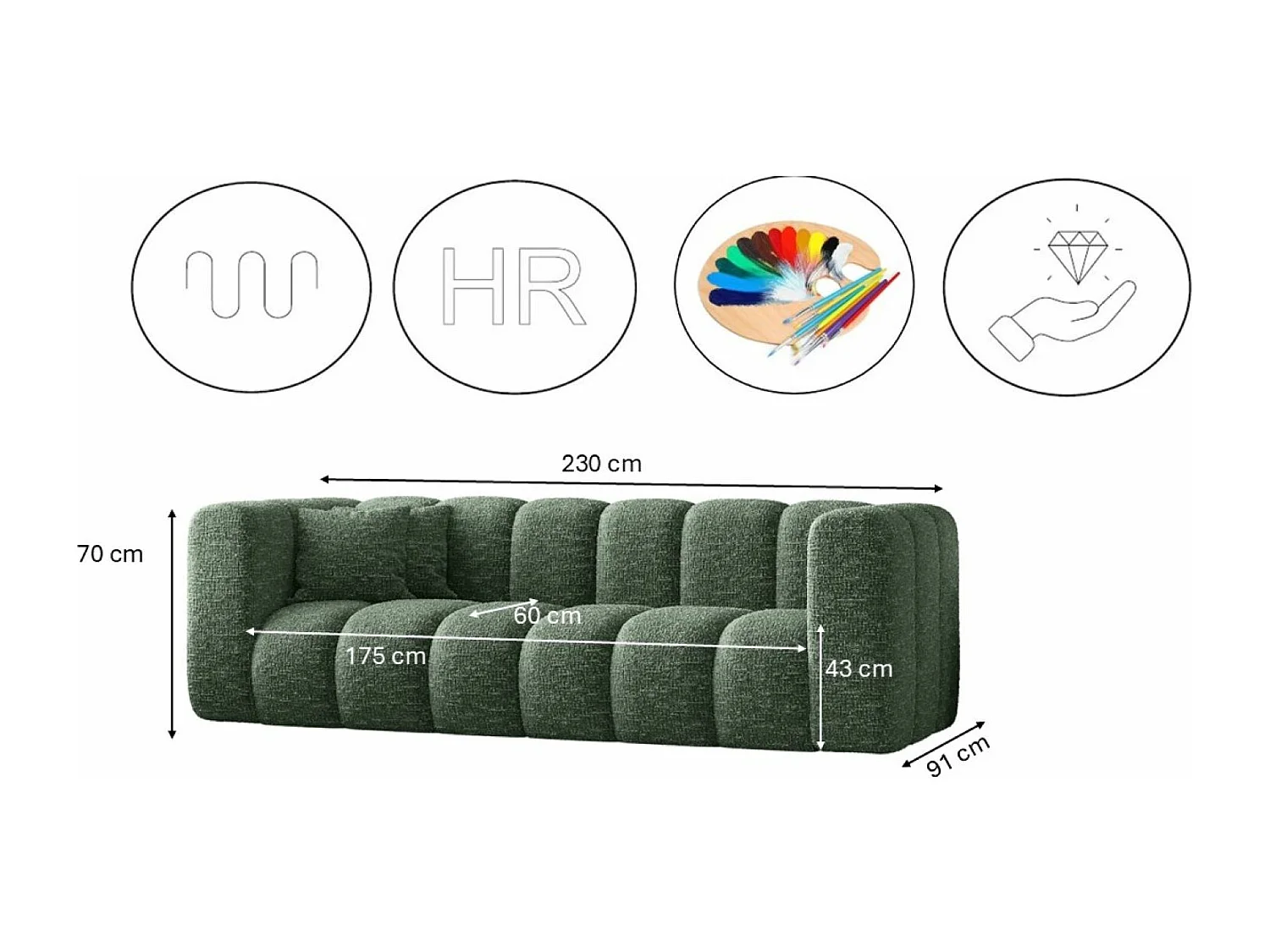 Canapé, canapé trois places Grand Modular tissu Haga Green