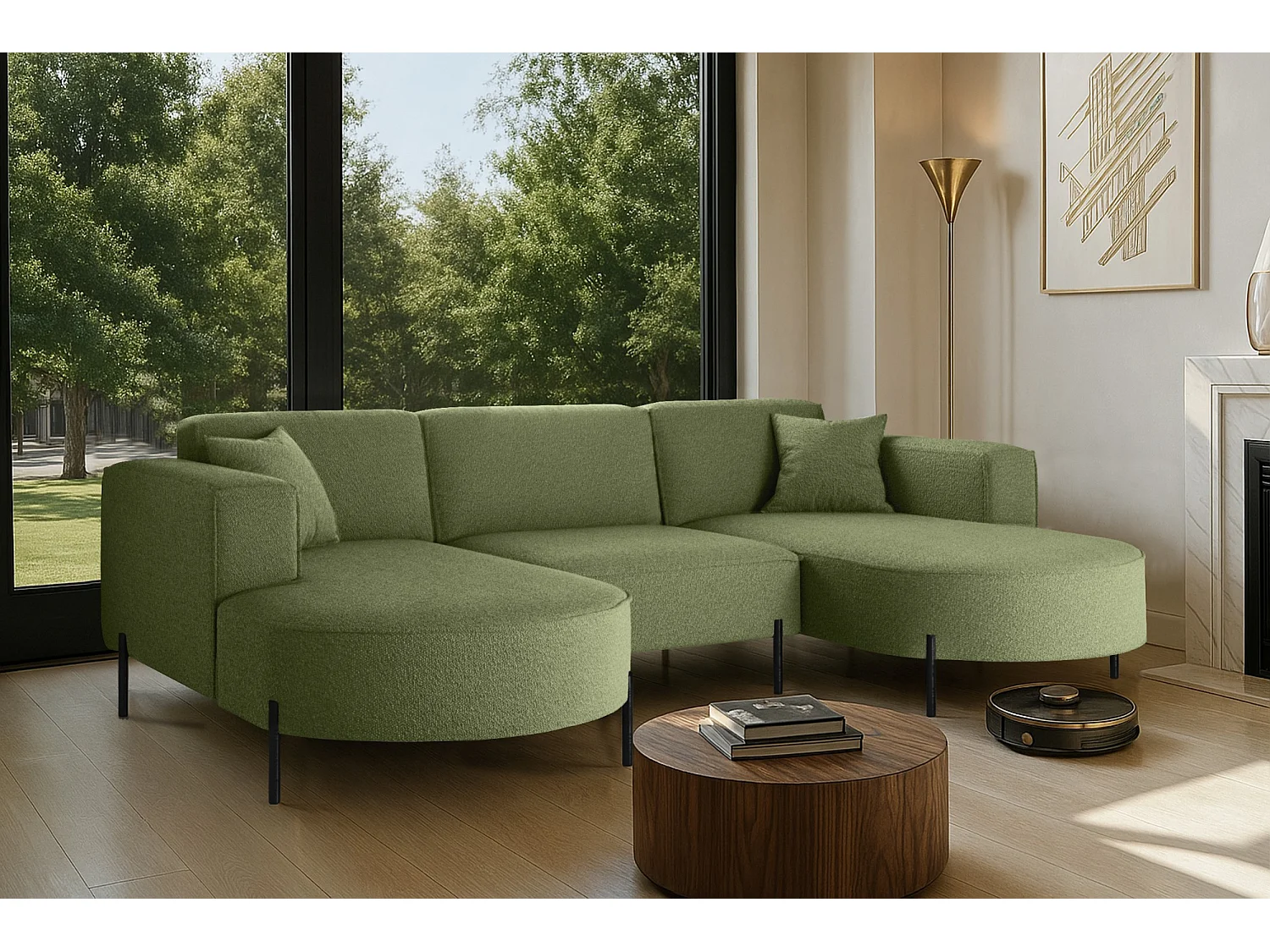 Canapé d'angle, Canapé Designer Modena U Pure tissu Quelle Olive