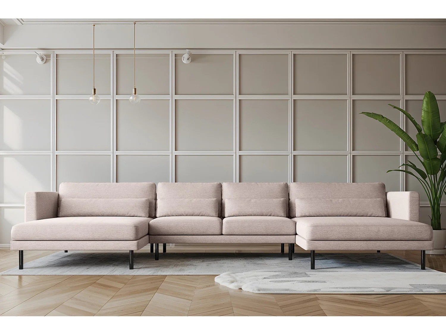 Canapé d'angle en U DANI en tissu Verita Beige