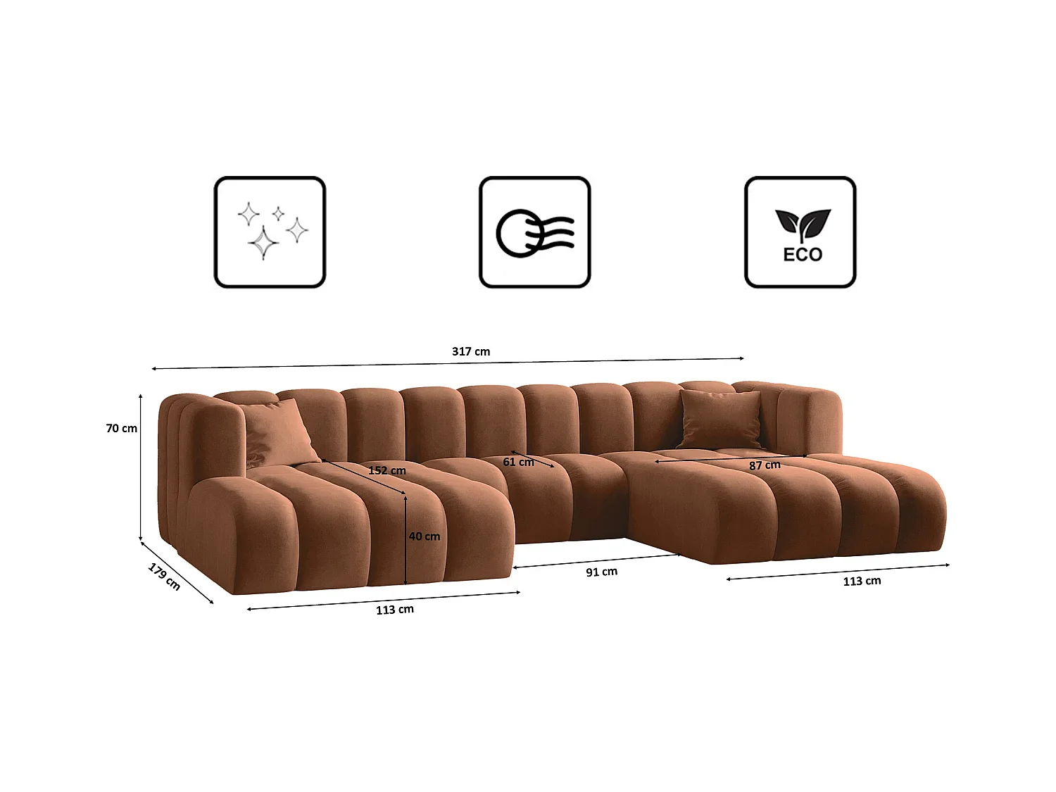 Canapé d'angle U-de Sofa Grand Modular en tissu Salvador Brown
