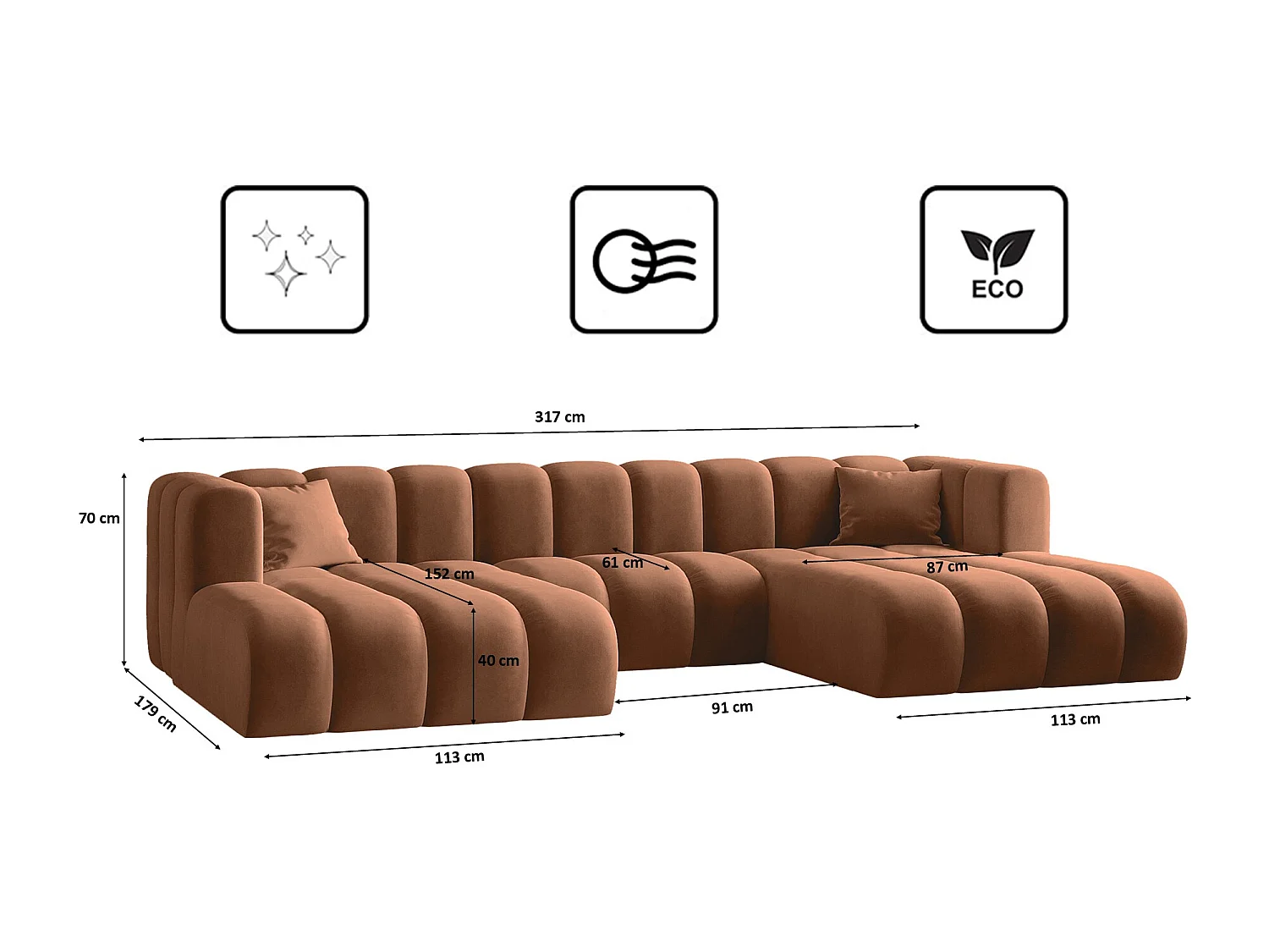 Canapé d'angle U-de Sofa Grand Modular en tissu Salvador Brown