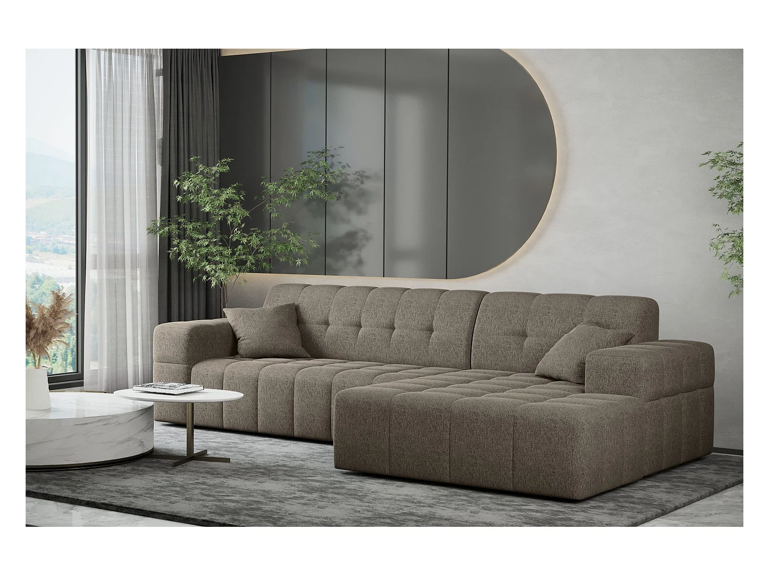 Ecksofa Eckouch Wohnzimmer NIMES Stoff Verita Dunkelbeige Rechts