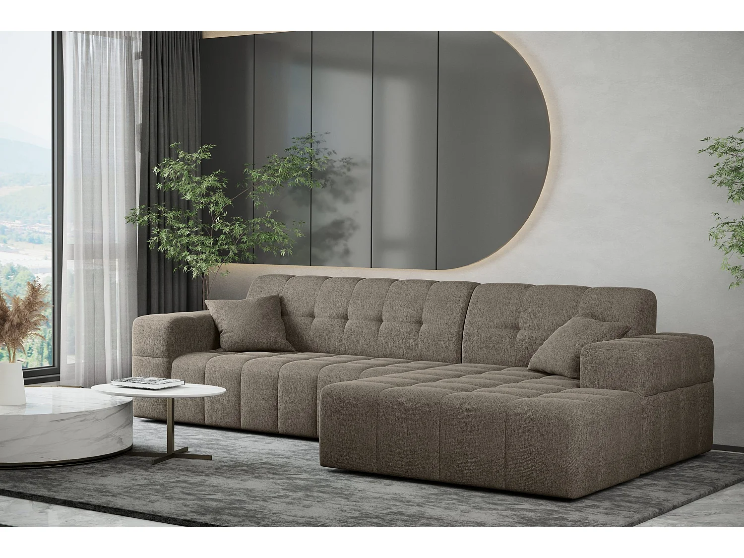Ecksofa Eckouch Wohnzimmer NIMES Stoff Verita Dunkelbeige Rechts