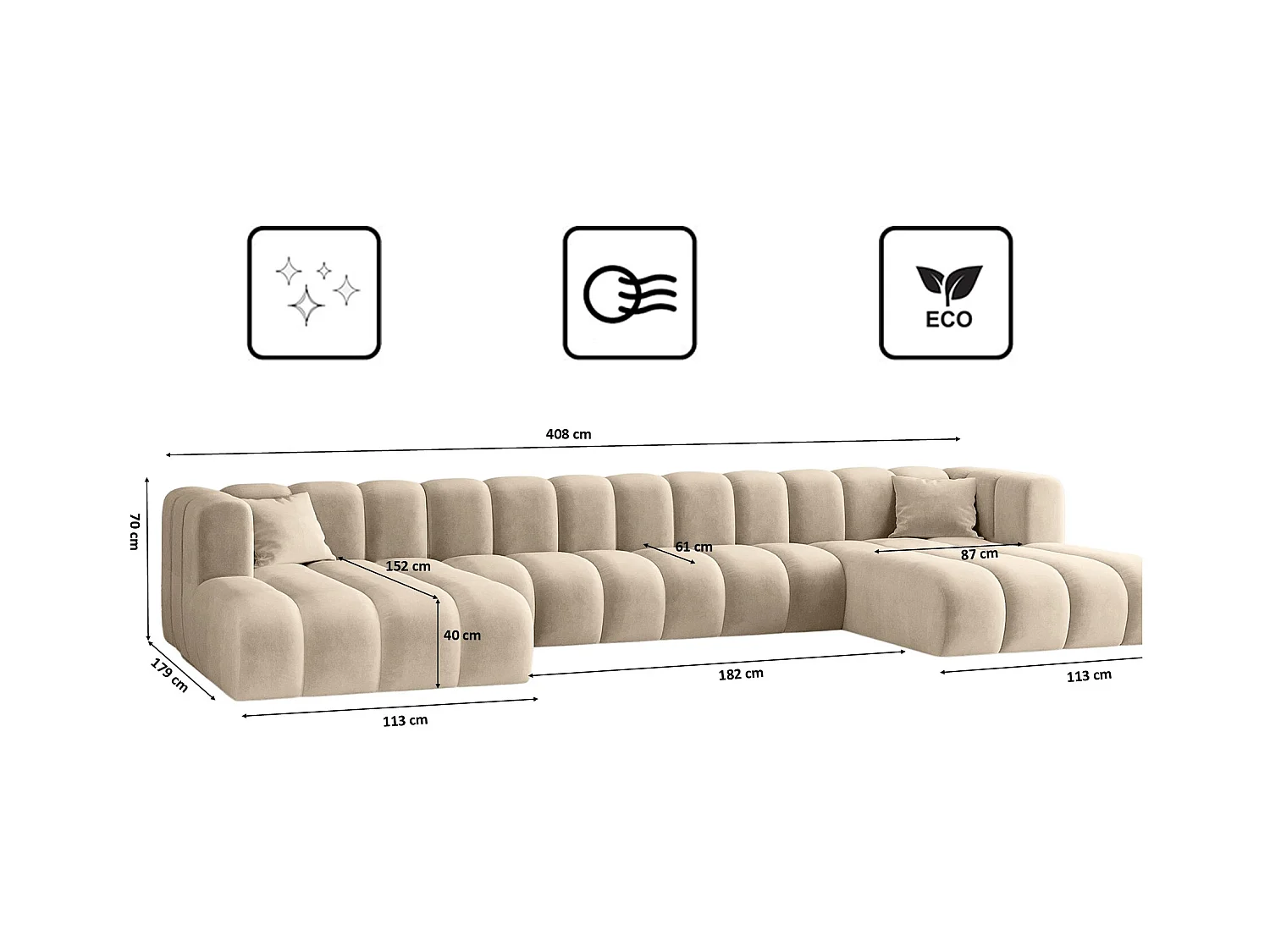 Canapé d'angle U-de Sofa Grand U XL modulable tissu Salvador Beige