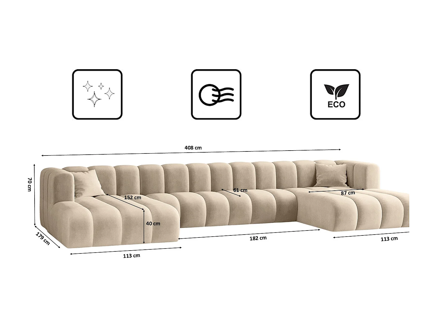 Canapé d'angle U-de Sofa Grand U XL modulable tissu Salvador Beige