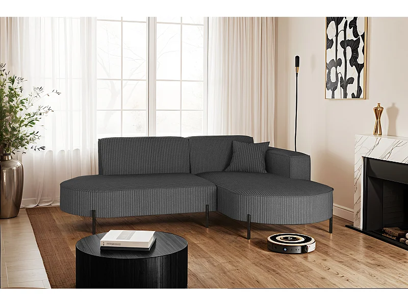 Ecksofa, Sofa L-Form Designer Modena Rein stoff Poso Graphit Rechts