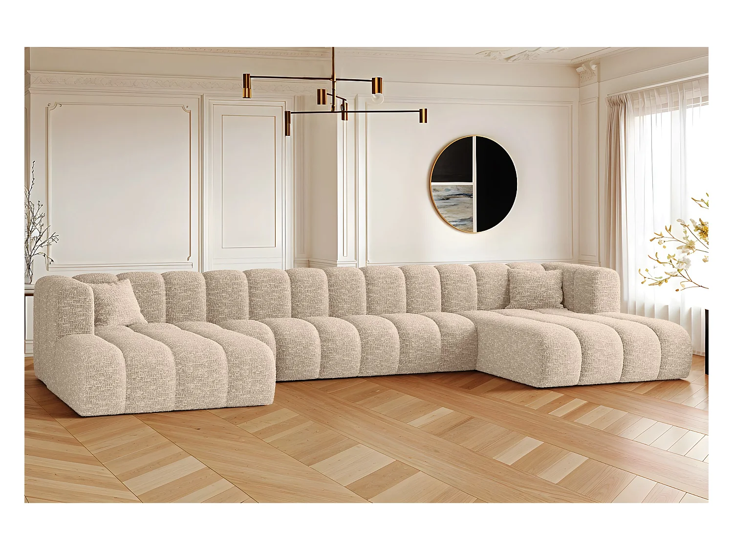 Canapé d'angle, canapé en U Grand U XL modulable tissu Haga Ecru