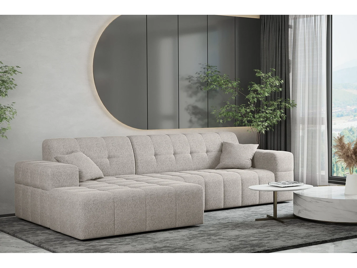 Ecksofa Eckouch Wohnzimmer NIMES Stoff Verita Beige Links