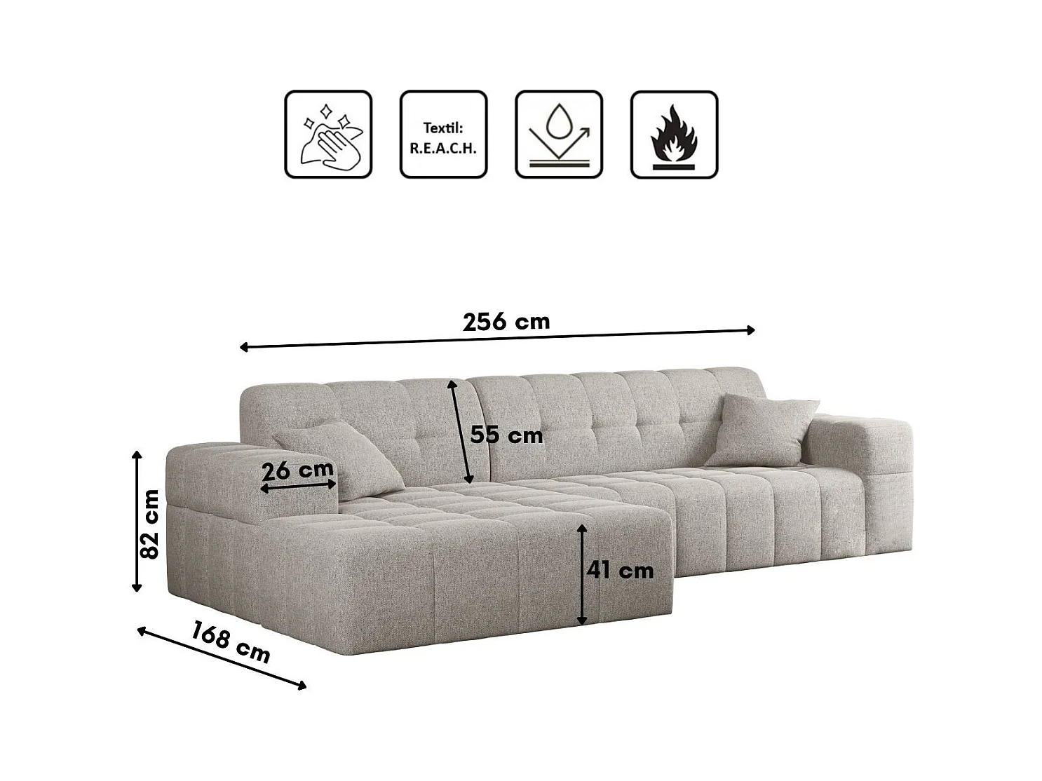 Ecksofa Eckouch Wohnzimmer NIMES Stoff Verita Beige Links