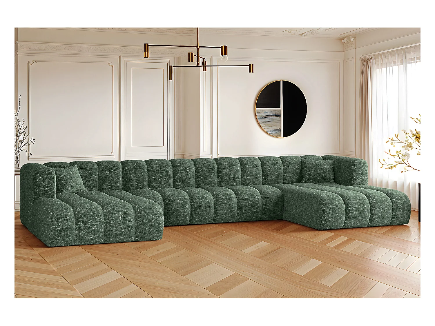 Canapé d'angle, canapé en U Grand U XL modulable tissu Haga Green