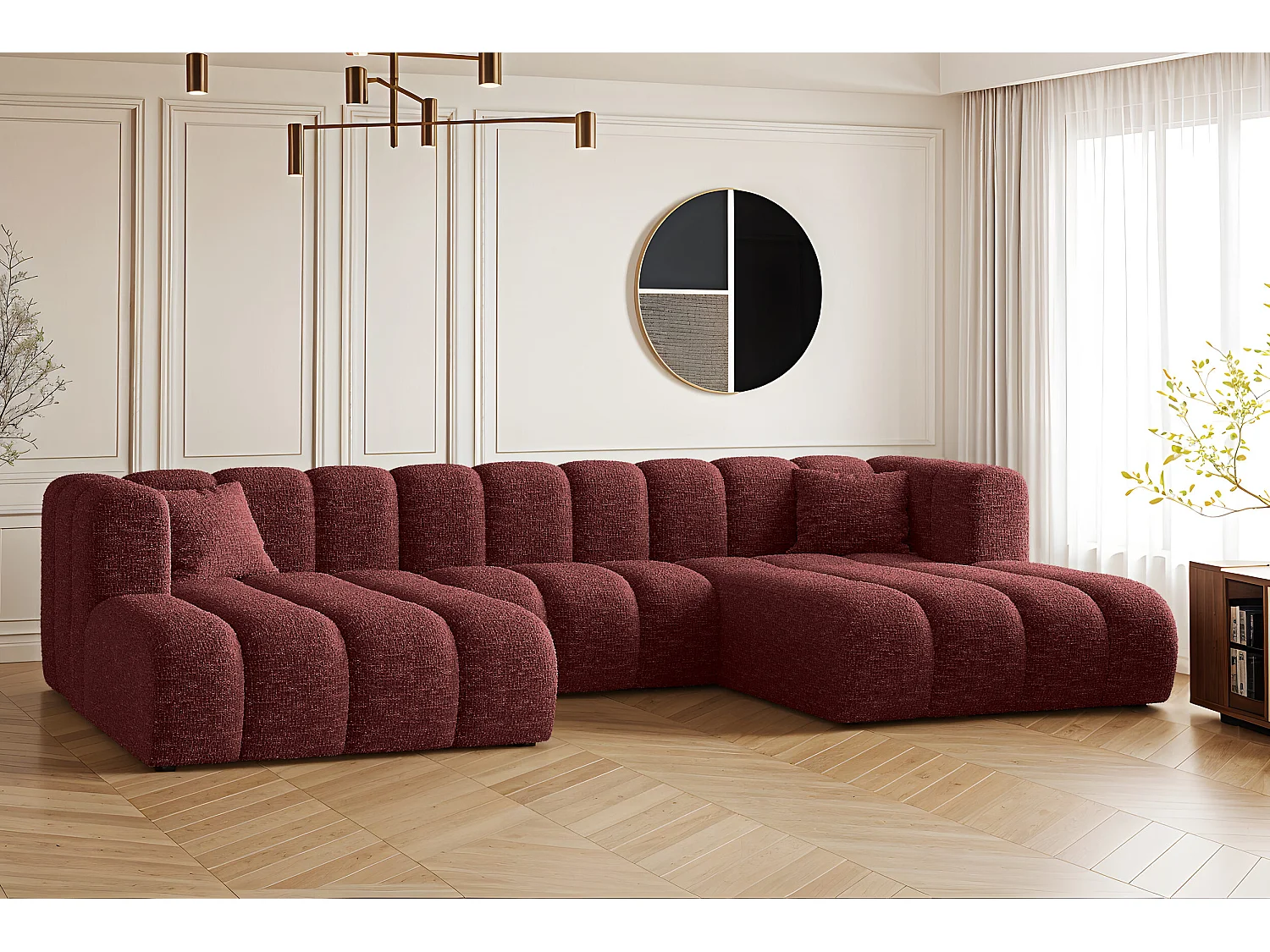 Ecksofa, U-form Sofa Grand modular stoff Haga Rotwein
