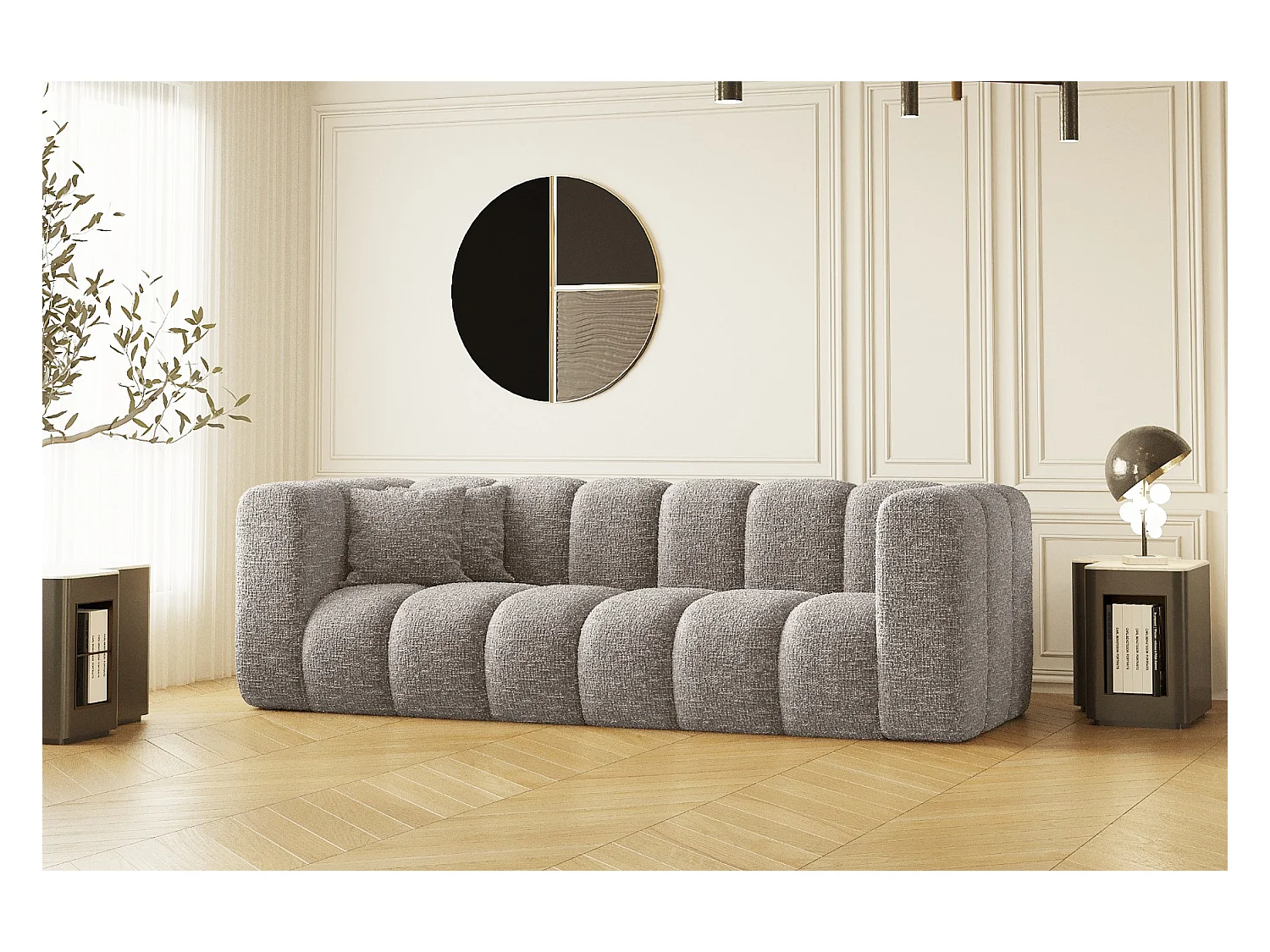 Couch, Dreisitzer-Sofa Grand Modular Stoff Haga Hellgrau