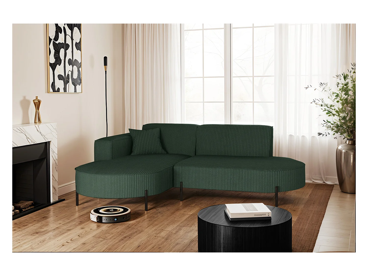 Ecksofa, Sofa L-Form Designer Modena Rein stoff Poso Grün Links