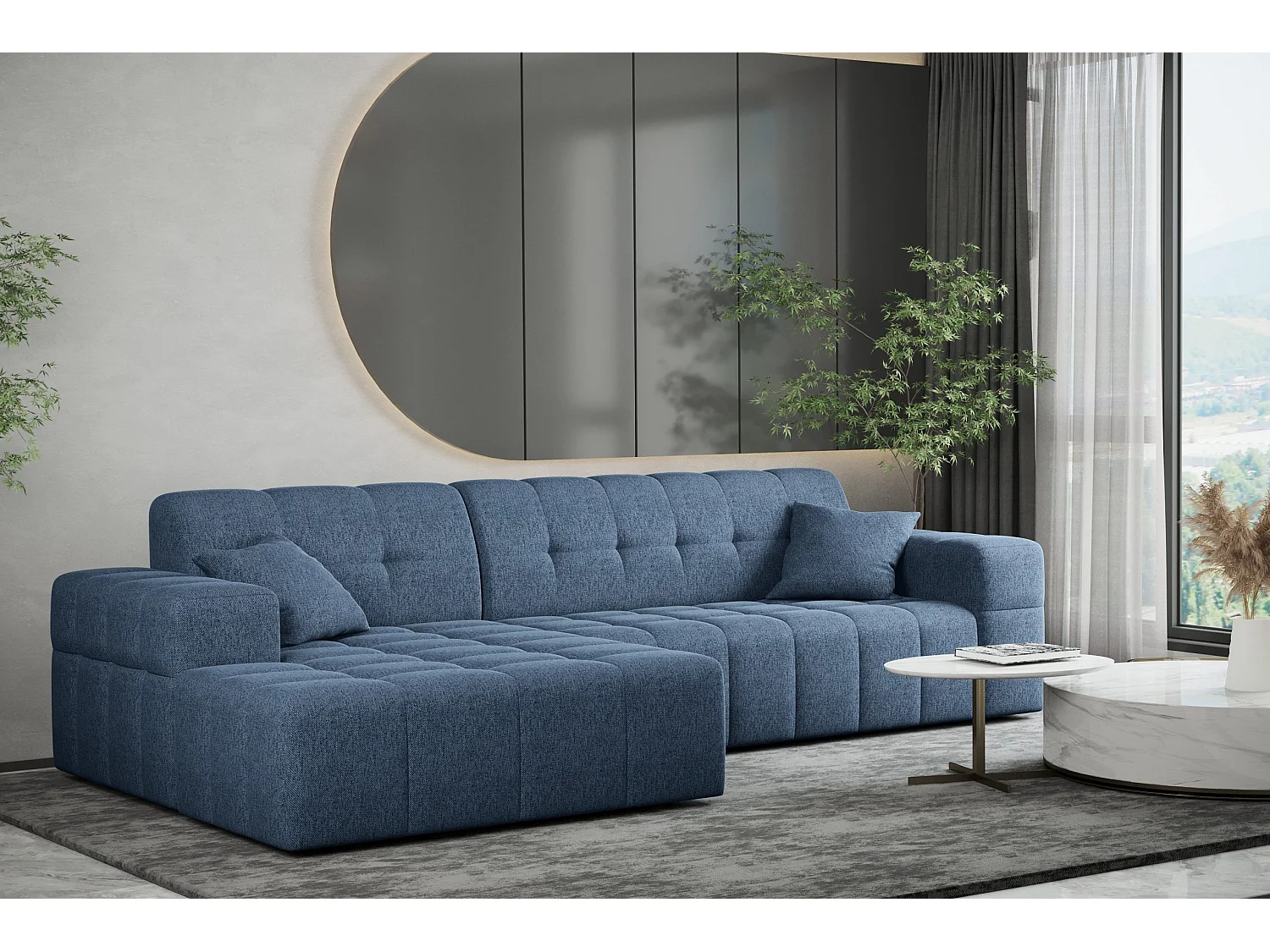 Ecksofa Eckouch Wohnzimmer NIMES Stoff Verita Marineblau Links