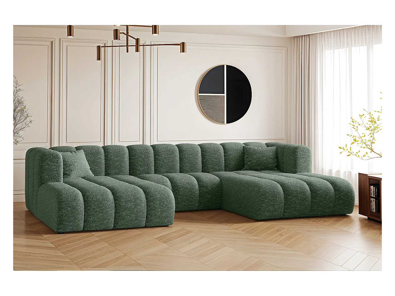 Hoekbank, U-vormige bank Grand modulaire stof Haga Green