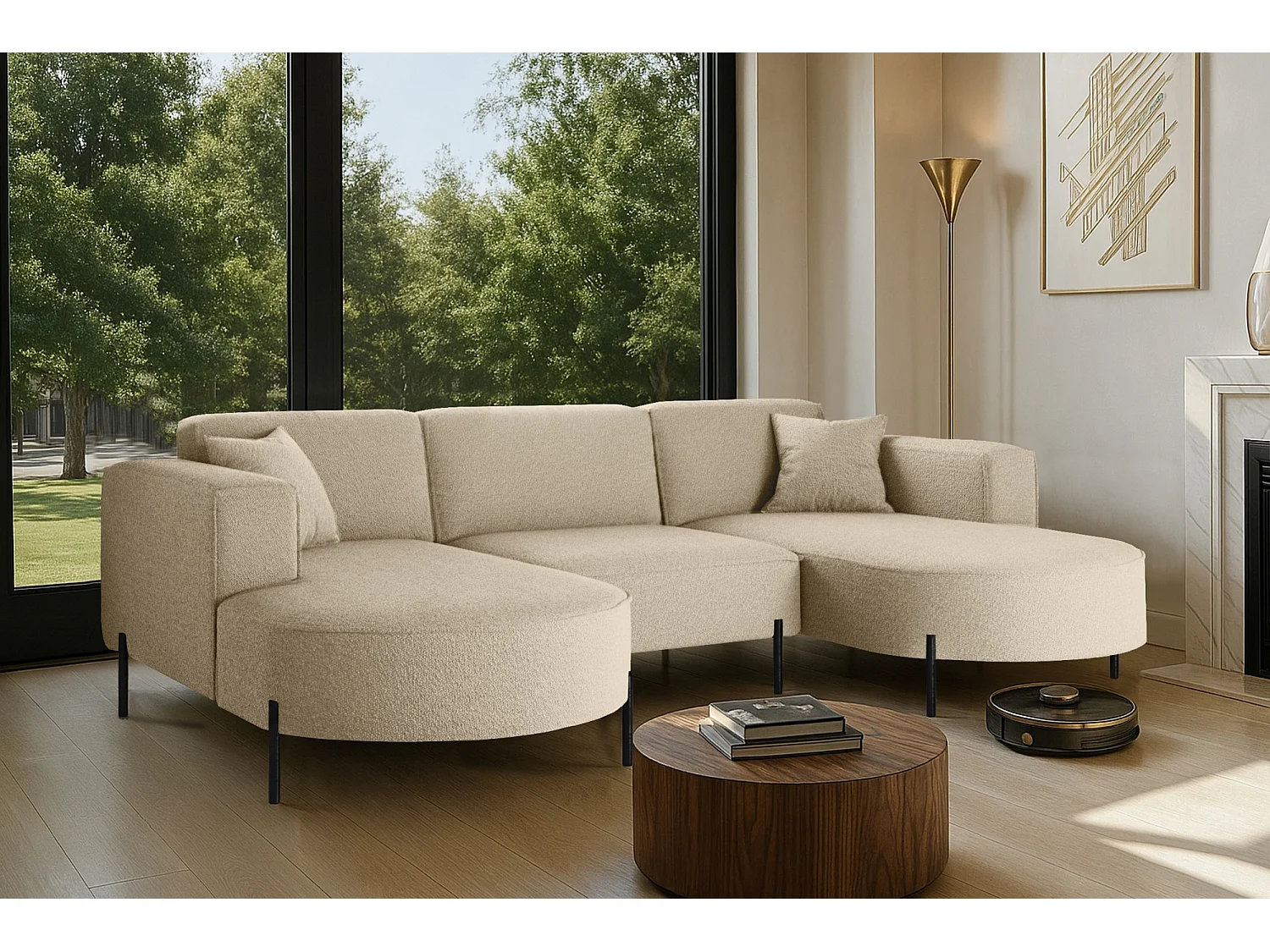 Canapé d'angle, Canapé Designer Modena U Pure tissu Quelle Beige