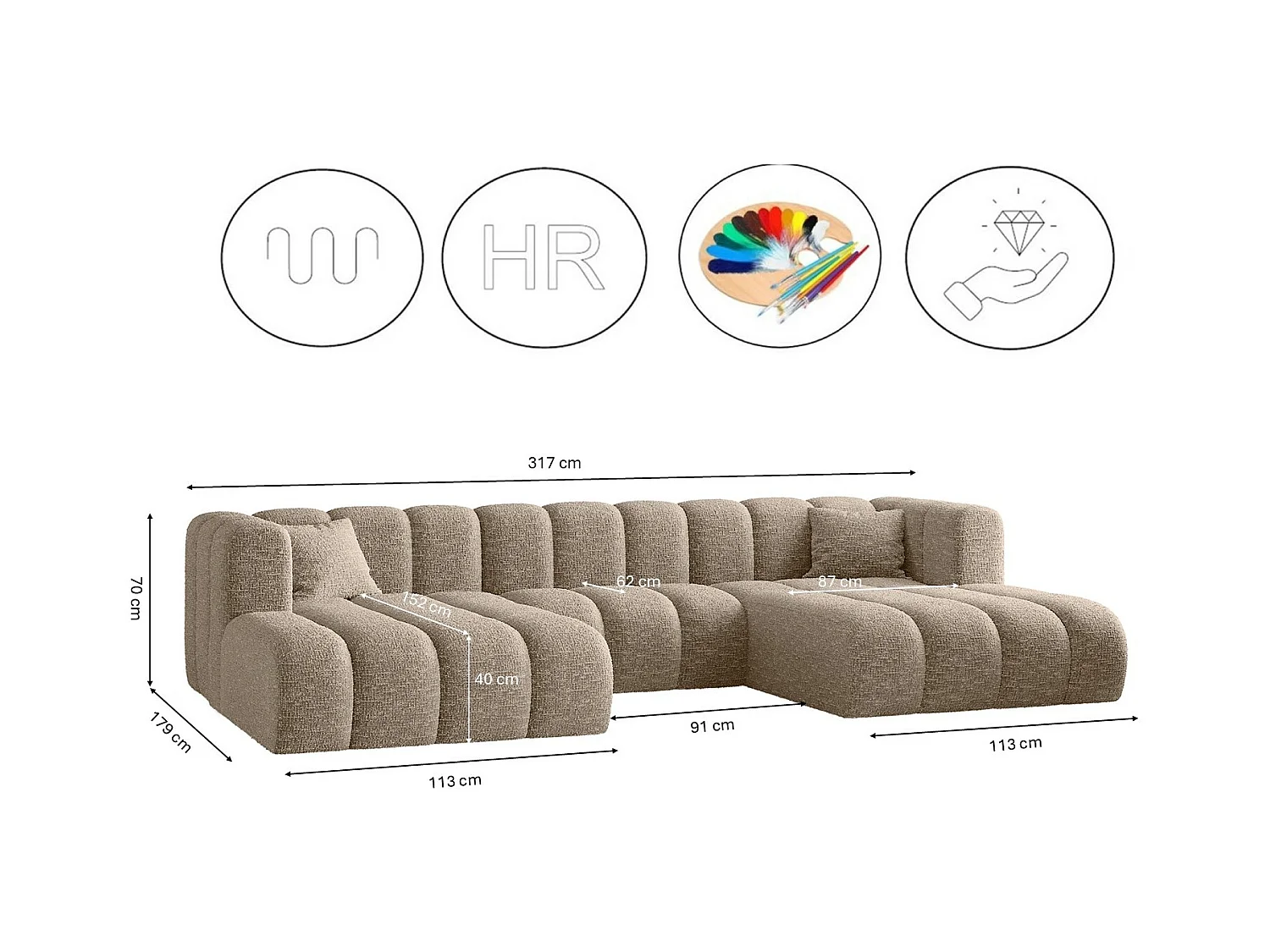 Ecksofa, U-form Sofa Grand modular stoff Haga Beige