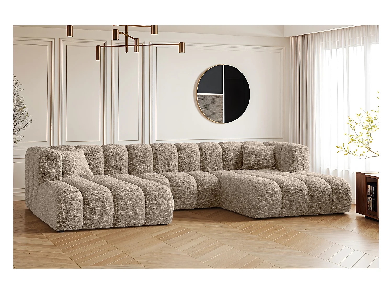 Hoekbank, U-vormige bank Grand modulaire stof Haga Beige