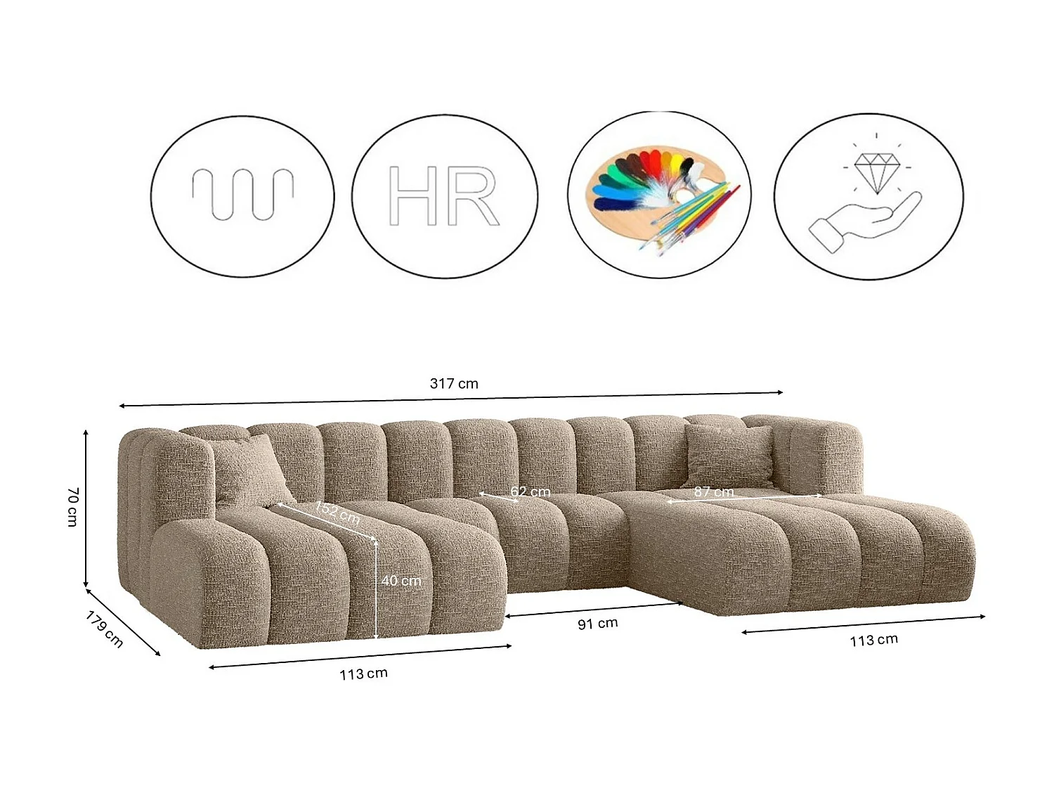 Ecksofa, U-form Sofa Grand modular stoff Haga Beige
