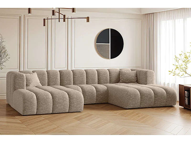 Canapé d'angle, canapé en U Grand modulable tissu Haga Beige