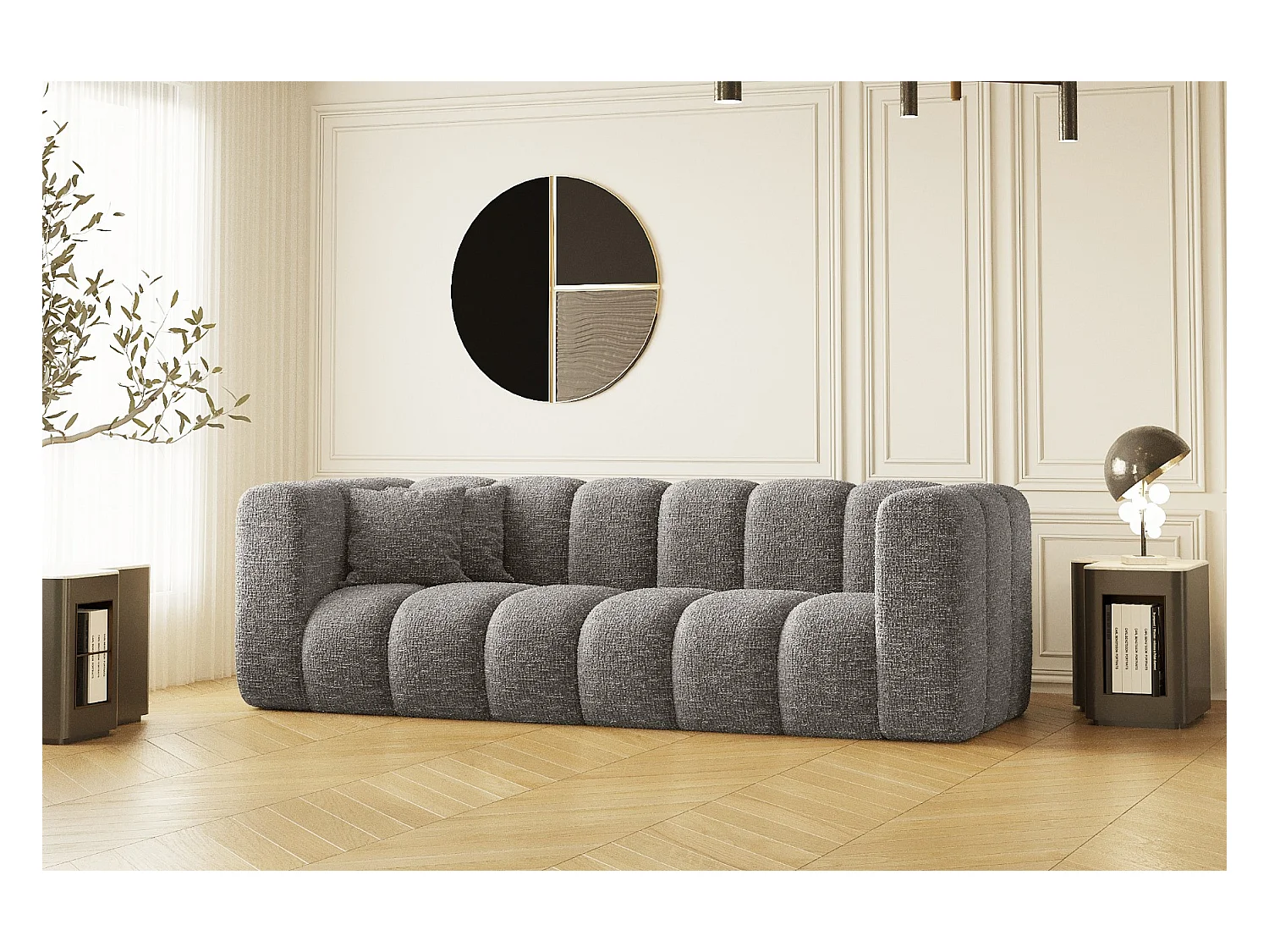 Couch, Dreisitzer-Sofa Grand Modular Stoff Haga Grau