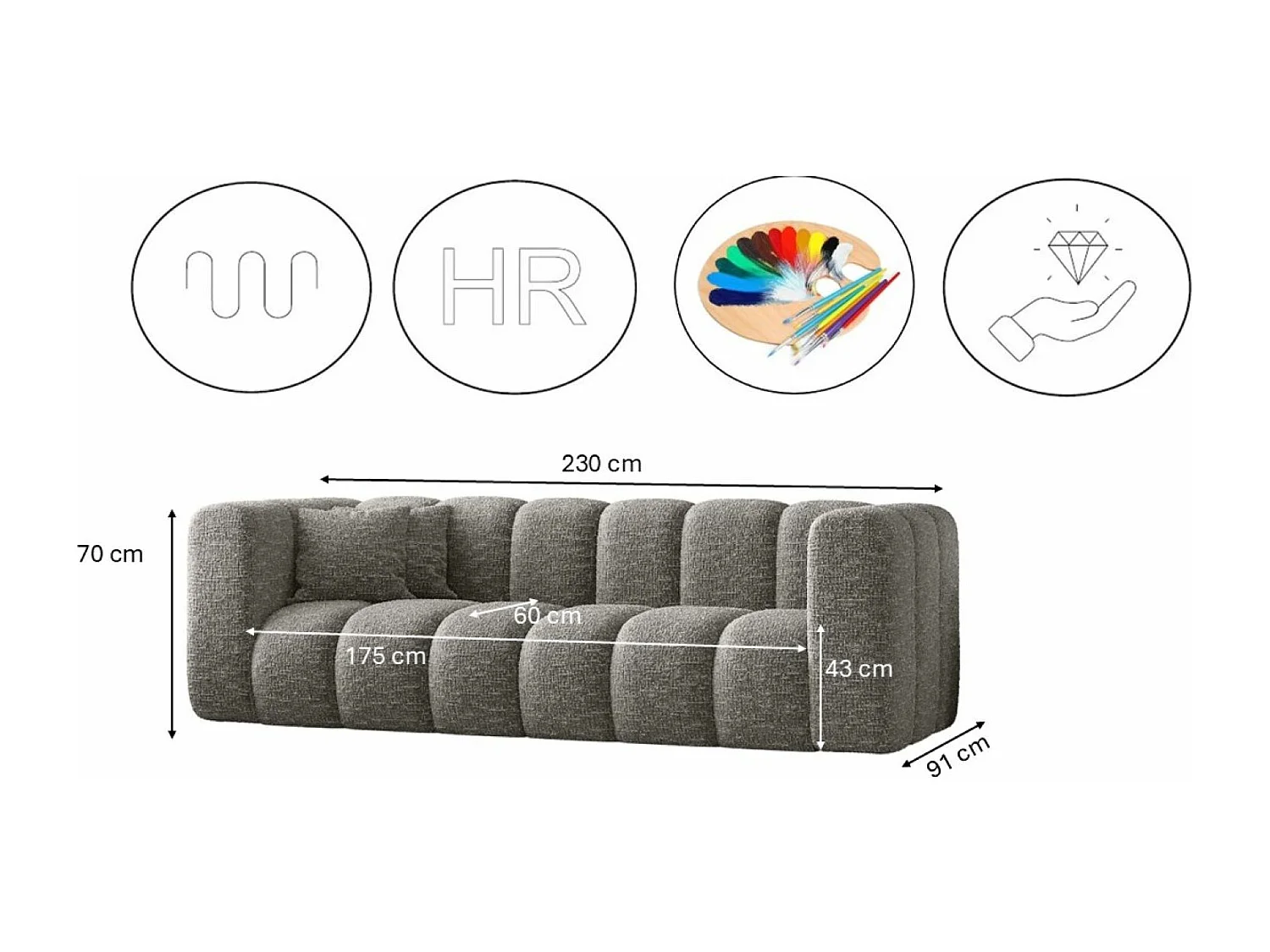 Canapé, canapé trois places Grand Modular tissu Haga Gray