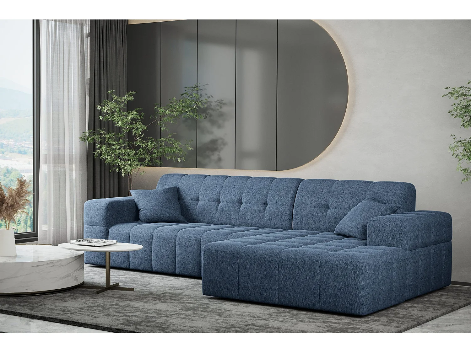 Ecksofa Eckouch Wohnzimmer NIMES Stoff Verita Marineblau Rechts