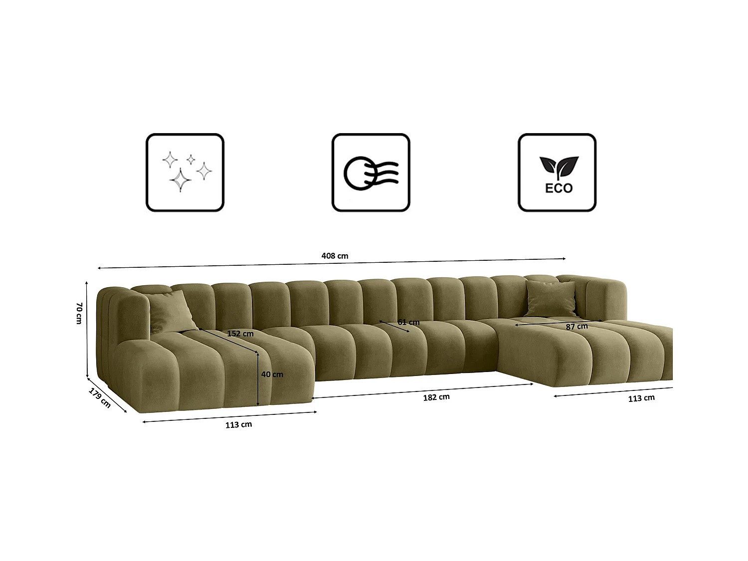 Canapé d'angle U-de Sofa Grand U XL modulable en tissu Salvador Olive